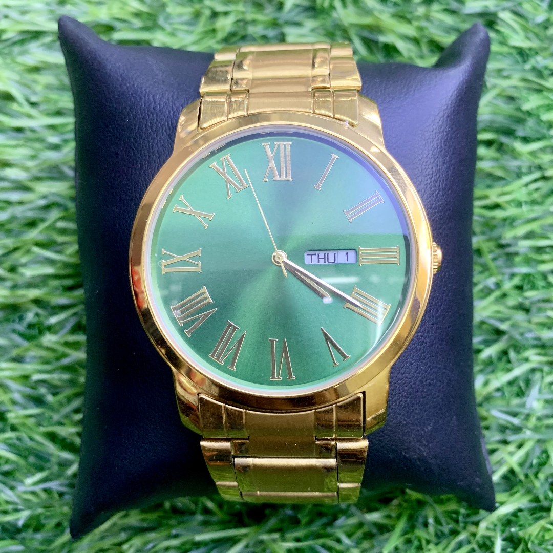 Gold Green-Dial Roman numeral Gents Watch
