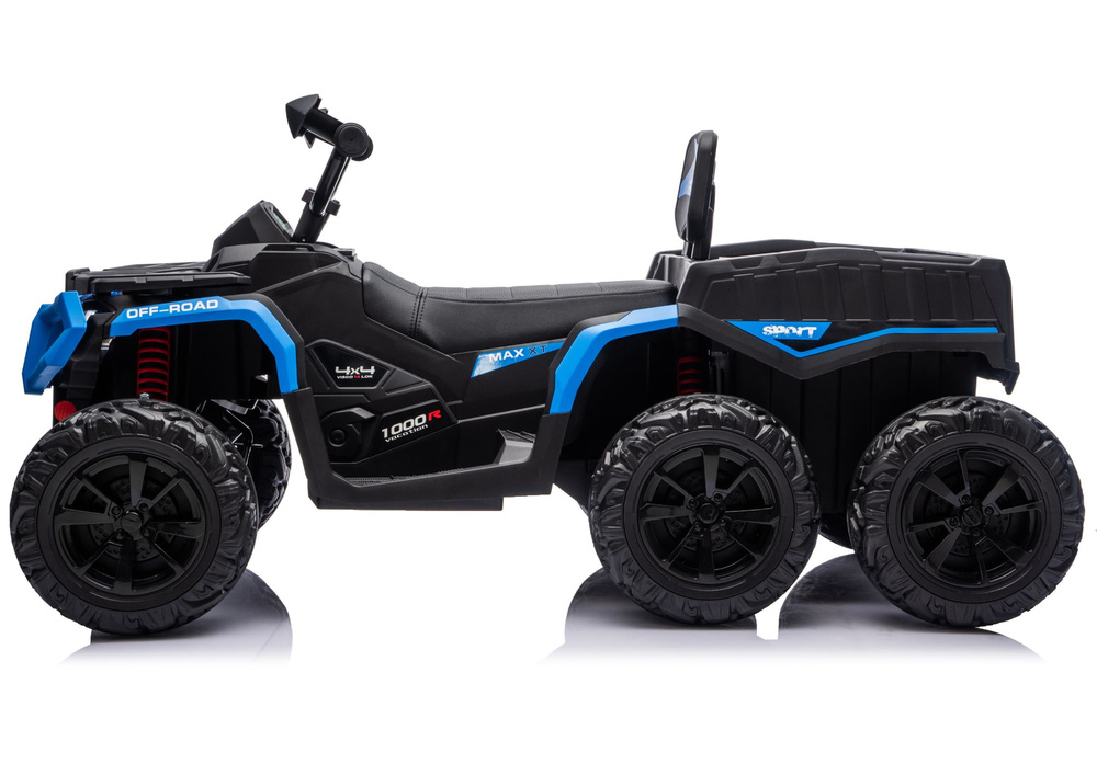 Vaikiškas triratis-keturratis elektromobilis 24V su priekaba (6 ratai, 4x4) (Mėlynas)