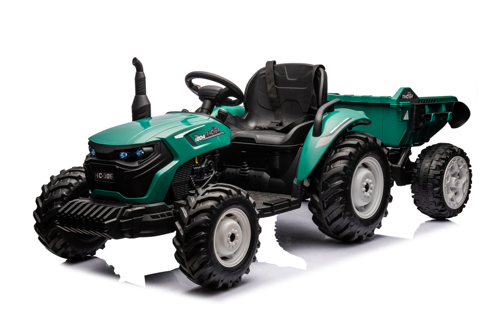 Vaikiškas akumuliatorinis traktorius su priekaba „HC-306“ (24V) (Tamsiai Žalias)