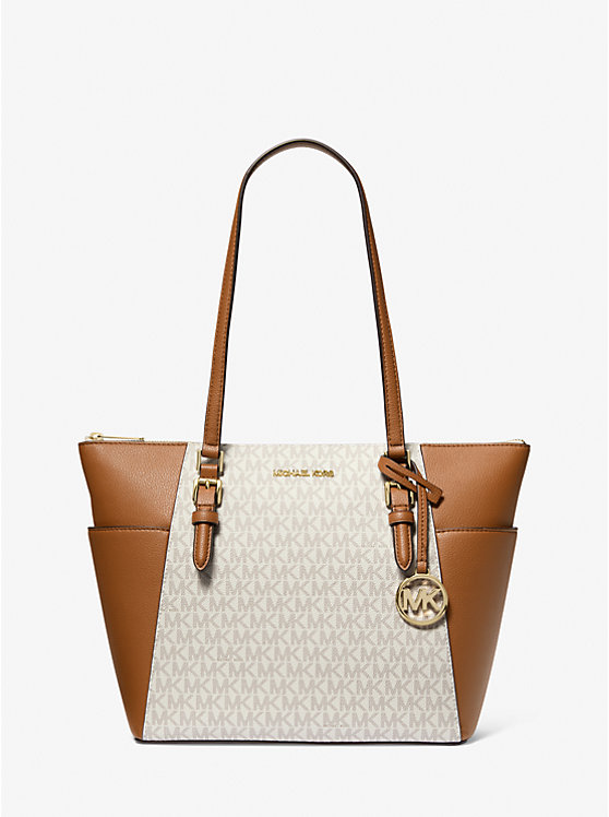 Michael Kors Outlet Charlotte Large Saffiano Leather Top-Zip Tote Bag