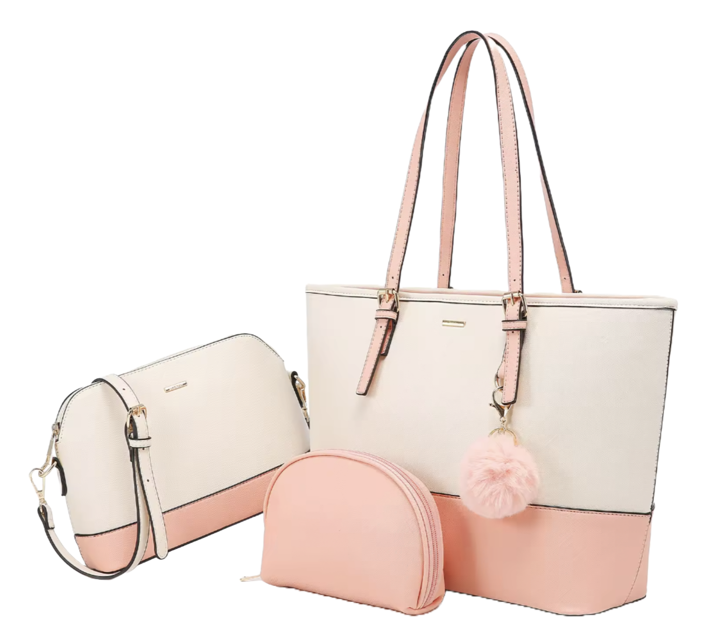 Women’s 3-Piece Black Handbag Set – Tote Shoulder Bag, Crossbody Purse & Wristlet Wallet | Vegan Leather Zipper Bags