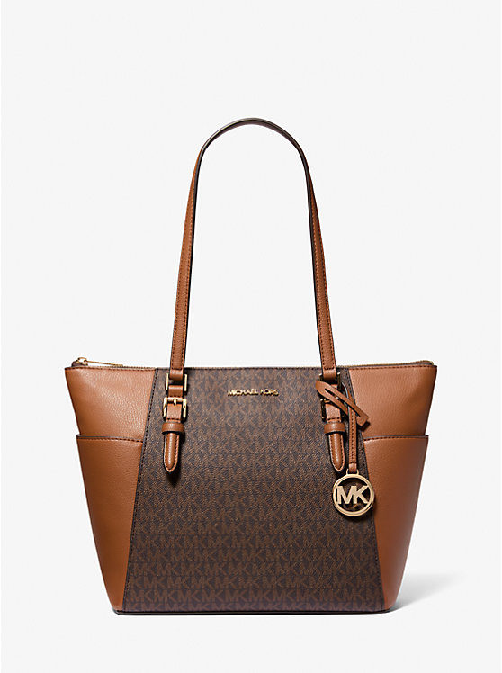 Michael Kors Outlet Charlotte Large Saffiano Leather Top-Zip Tote Bag