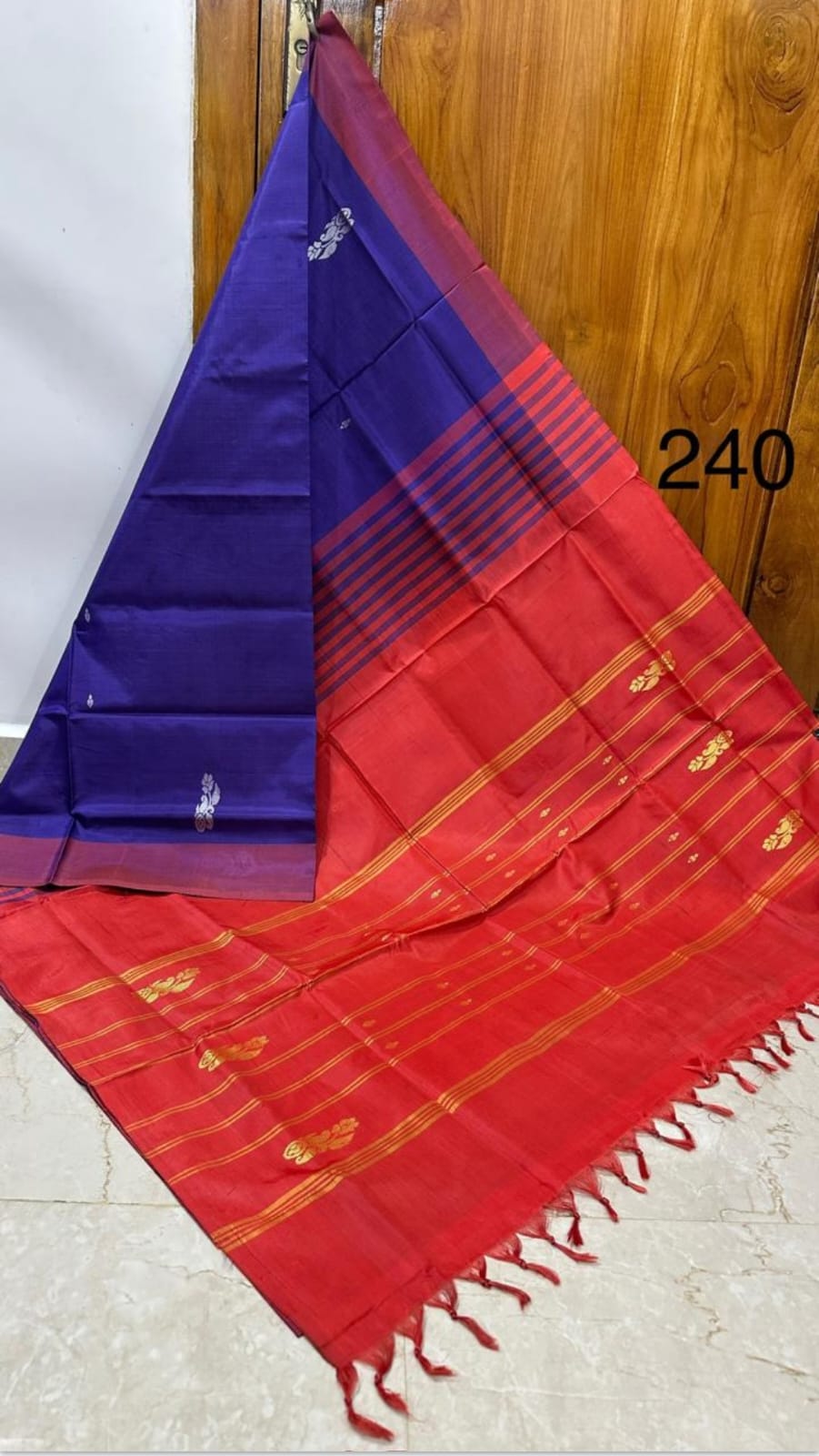 Banana Pith Saree (Vazhainar Saree) – Charcoal Grey Body with Yellow Temple Motif