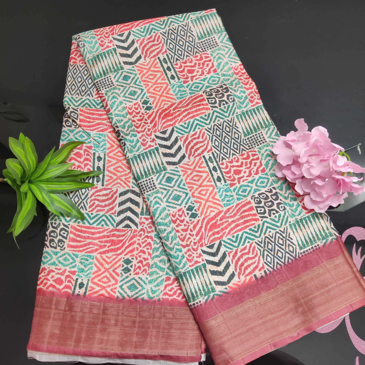 Indicotts Plaza Kundali Dola Silk Saree – Multicolour Geometric Patchwork Design