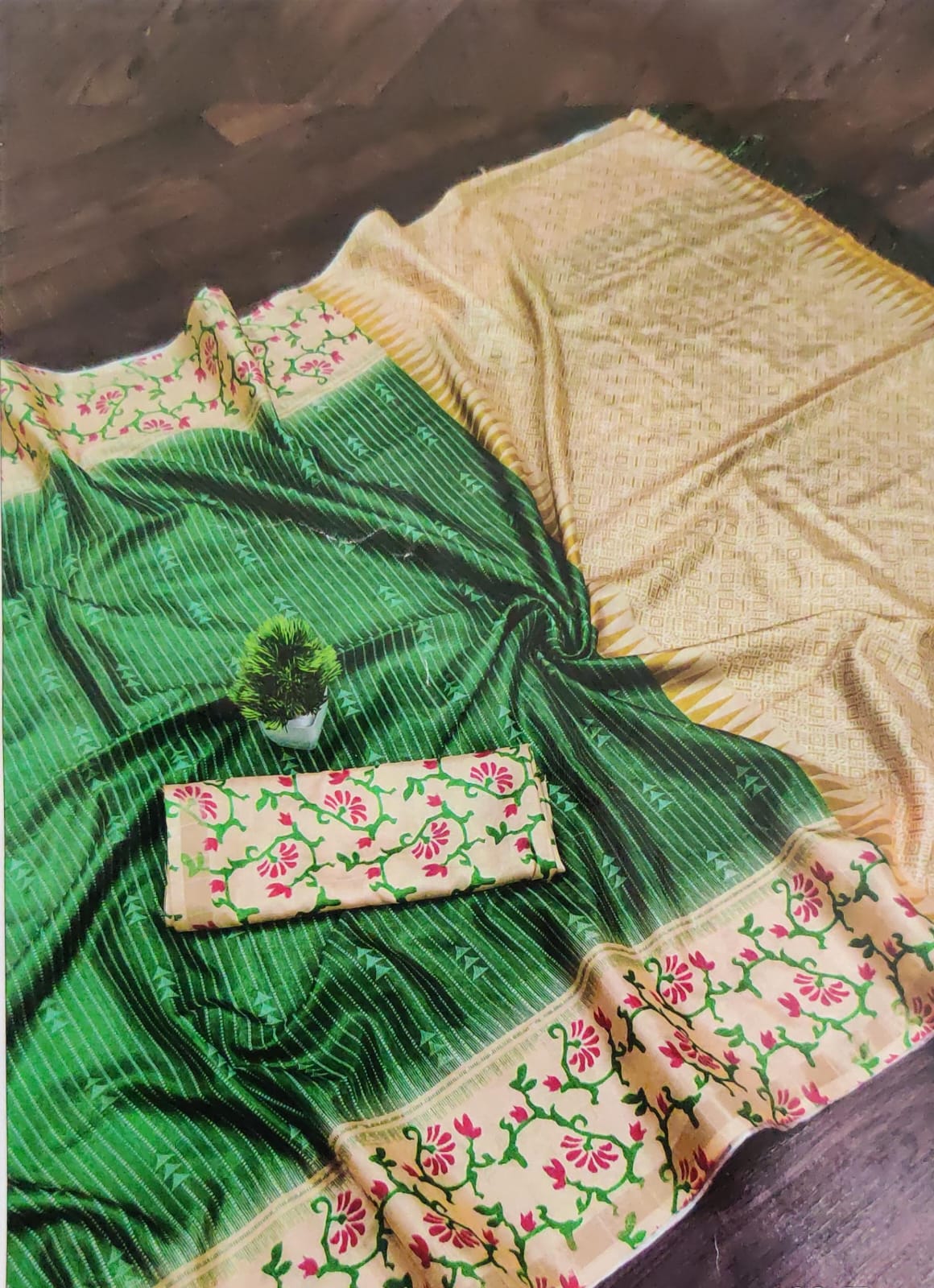 Heaven Silk Saree – Soft Stripe Body with Floral Jacquard Pallu