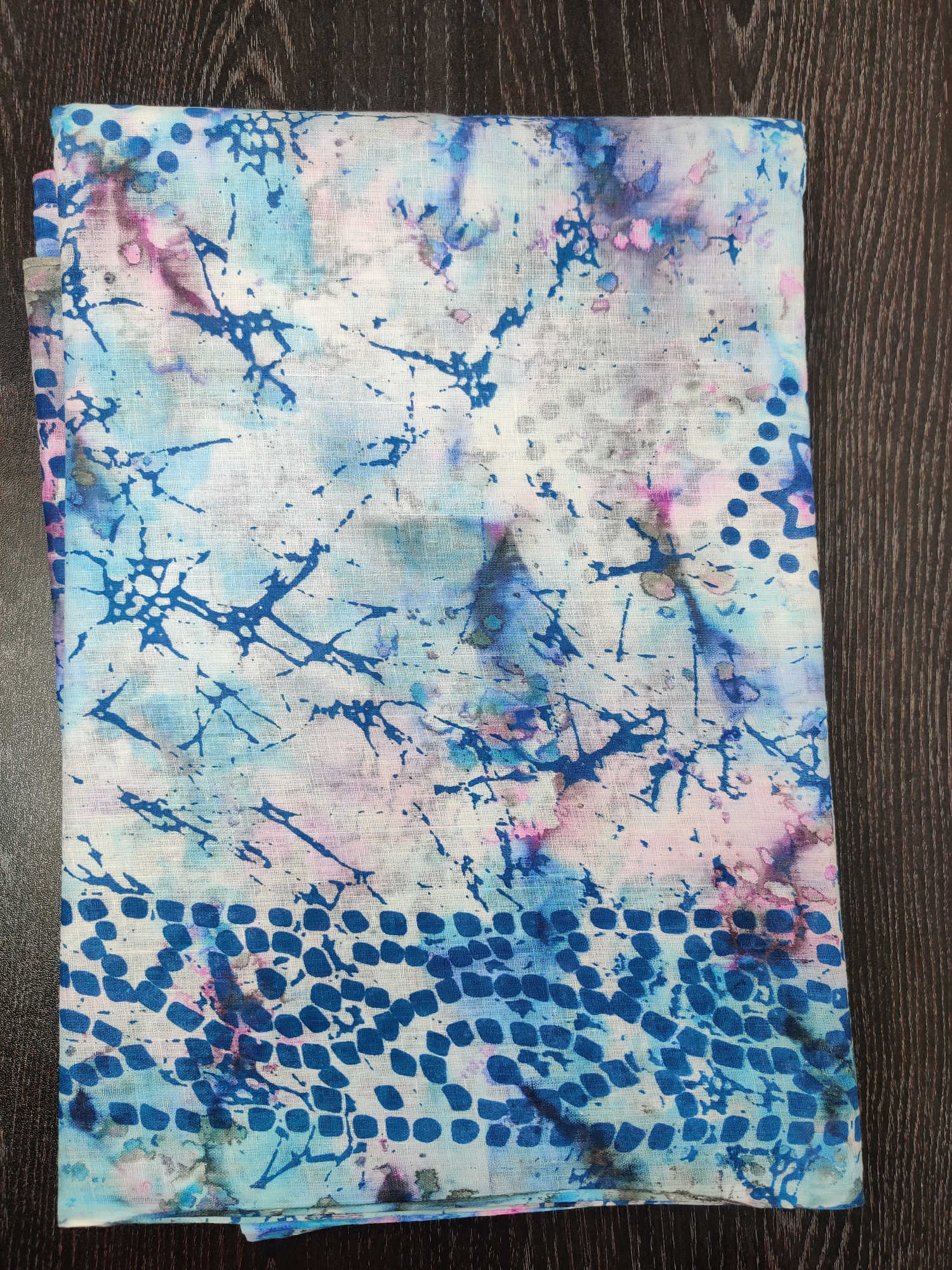 Handcrafted Pure Cotton Saree – Blue Splash Abstract Print