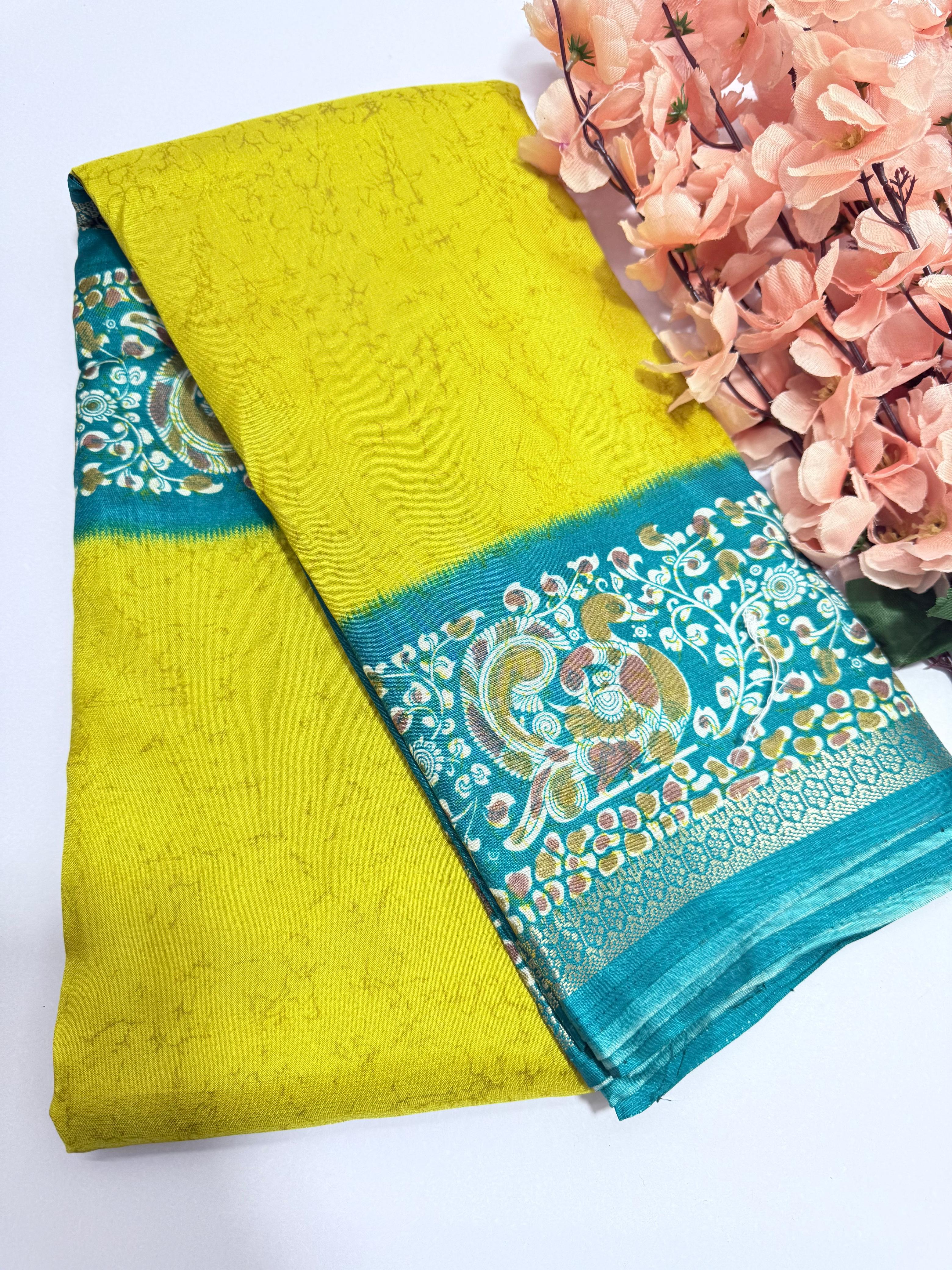 Rhythm Daily Wear Silk Saree with Contrast Pallu & Elegant Woven Border – With Blouse Piecehy