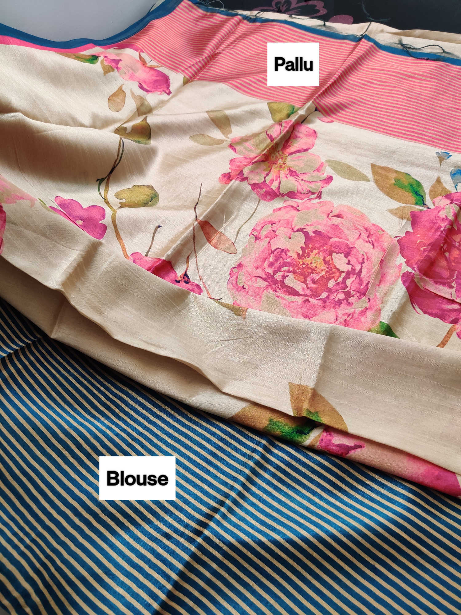 Elegant Floral Digital Print Daily Wear Fancy Saree – Cream Base with Pink Rose Prints