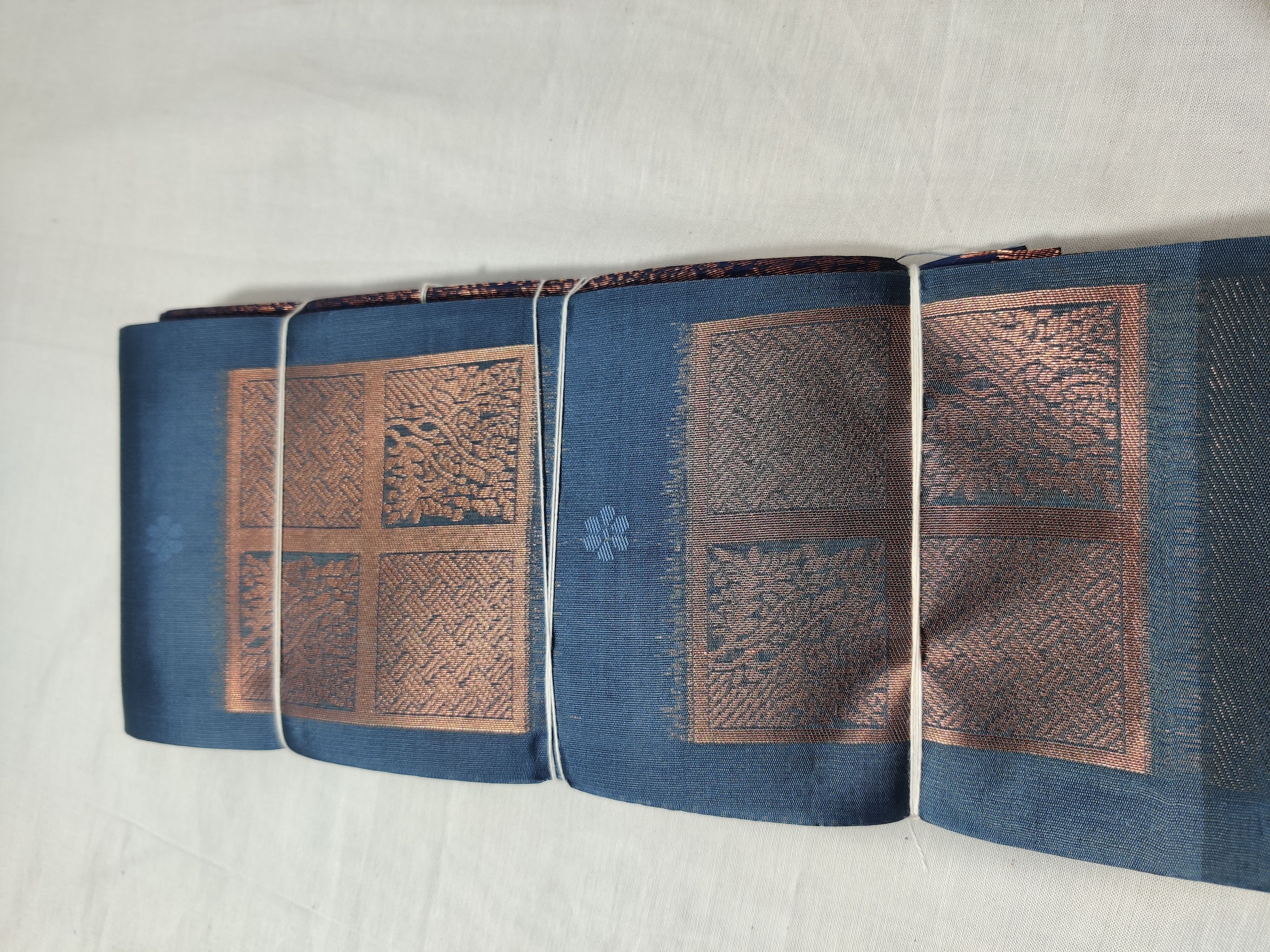 Dual Blue Semi Soft Silk Saree with Copper Zari Pallu