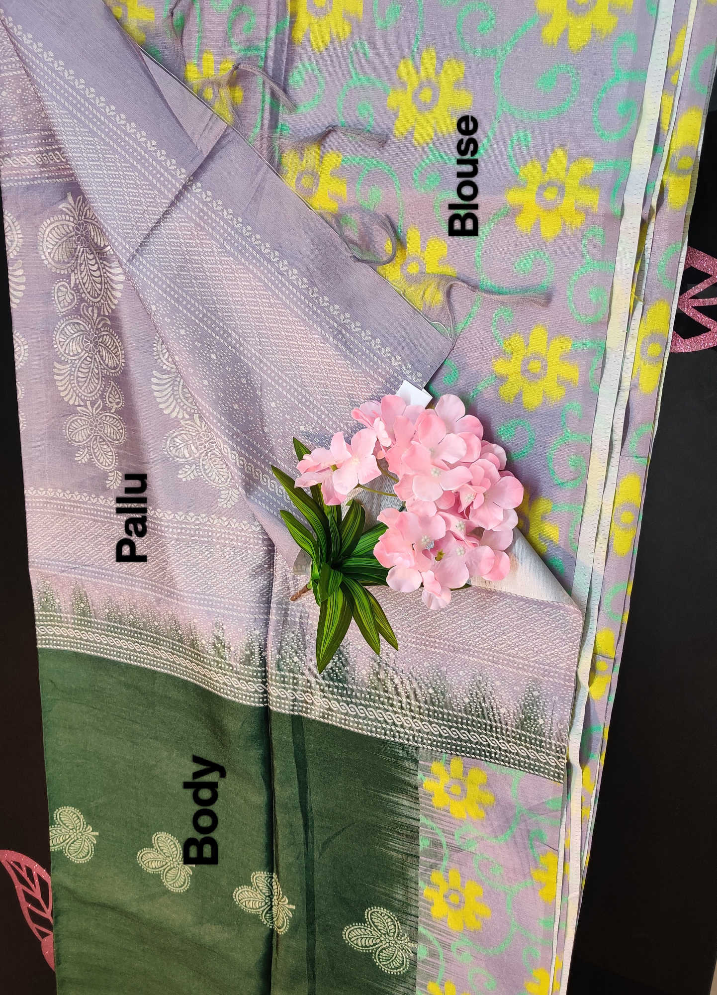 Daily Wear Fancy Saree – Teal Green Body with Brown Leaf Border & Subtle Bird Motifs