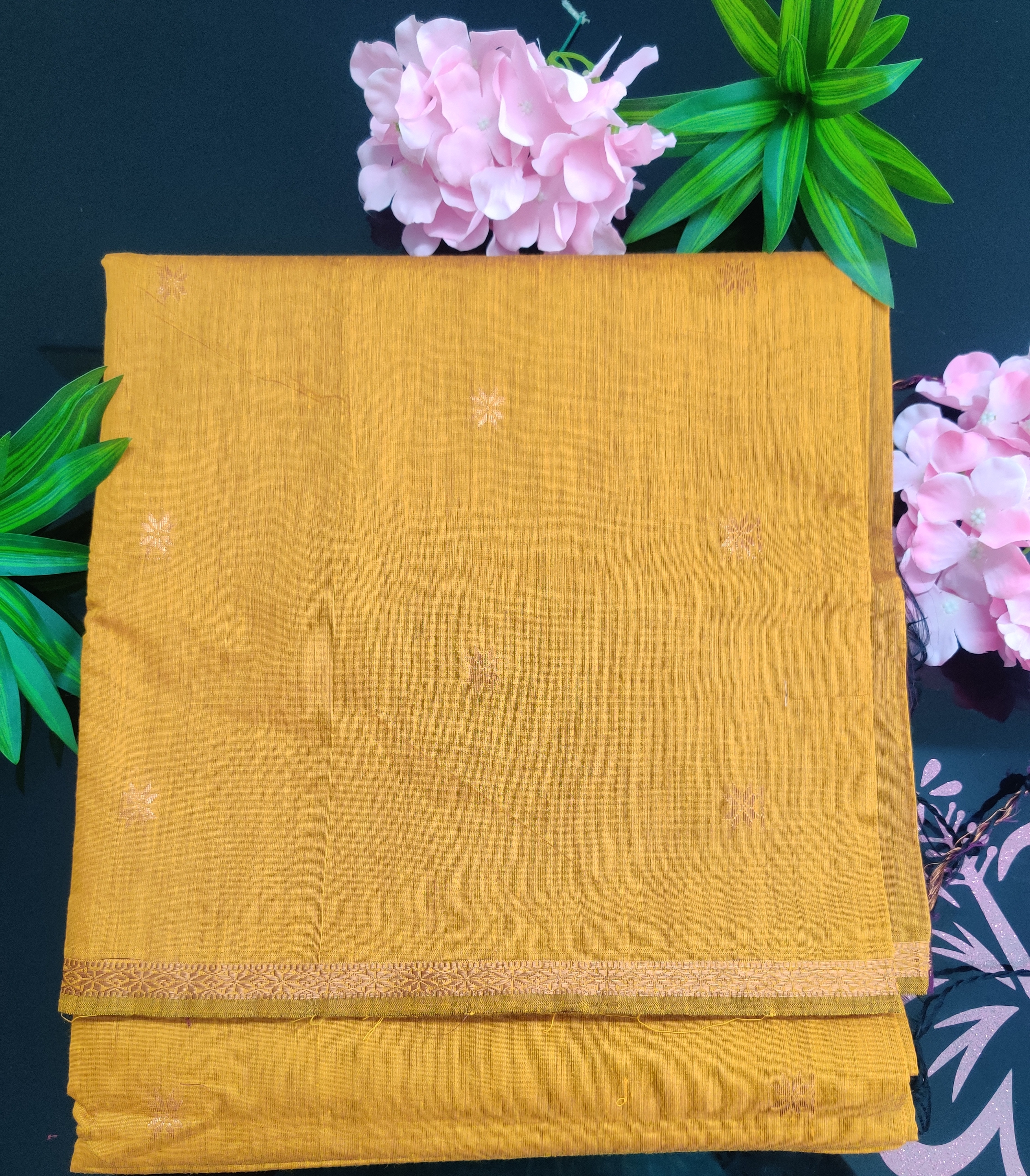 Mustard Yellow Body with Purple Pallu & Golden Zari Border