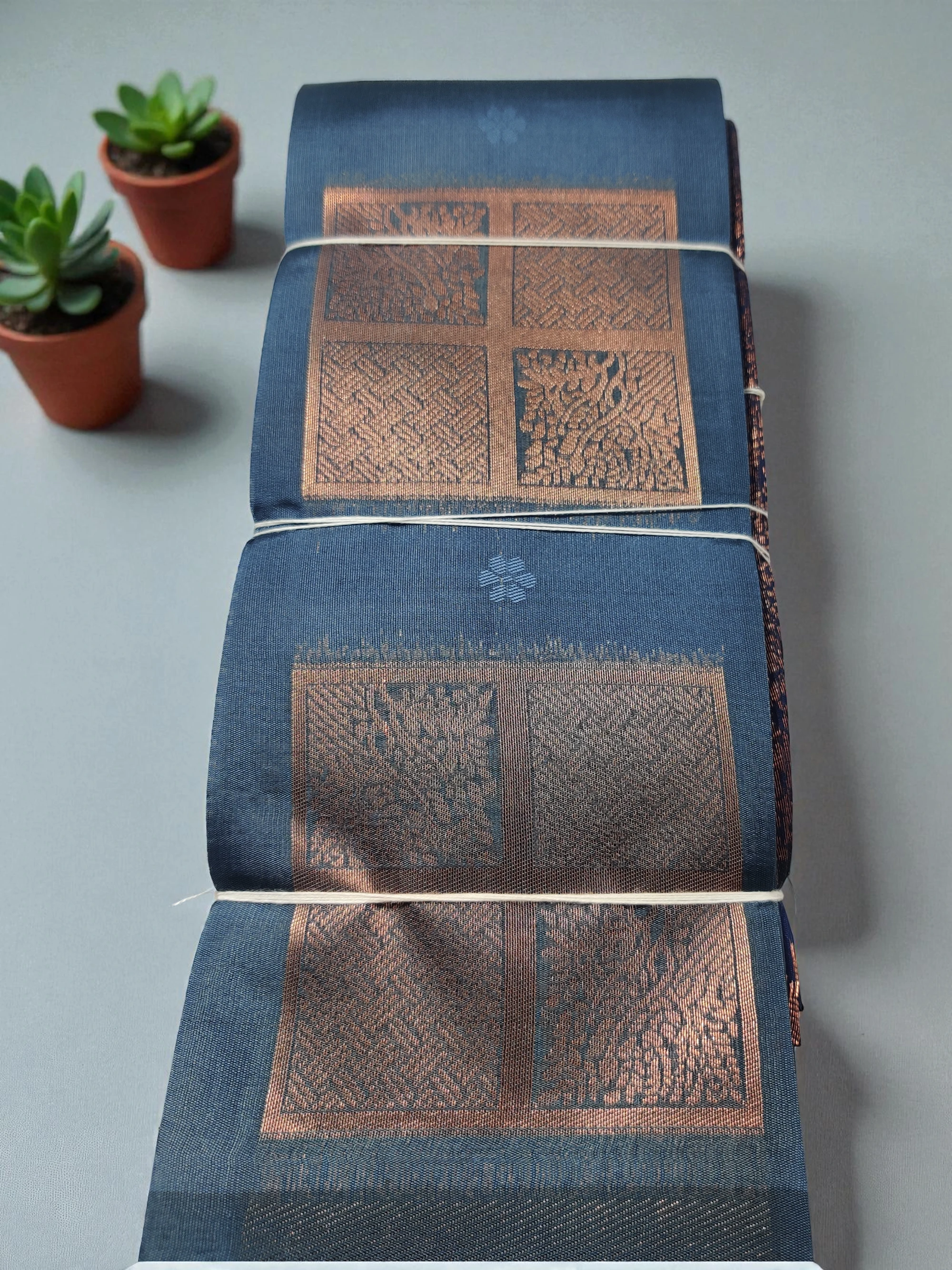 Dual Blue Semi Soft Silk Saree with Copper Zari Pallu