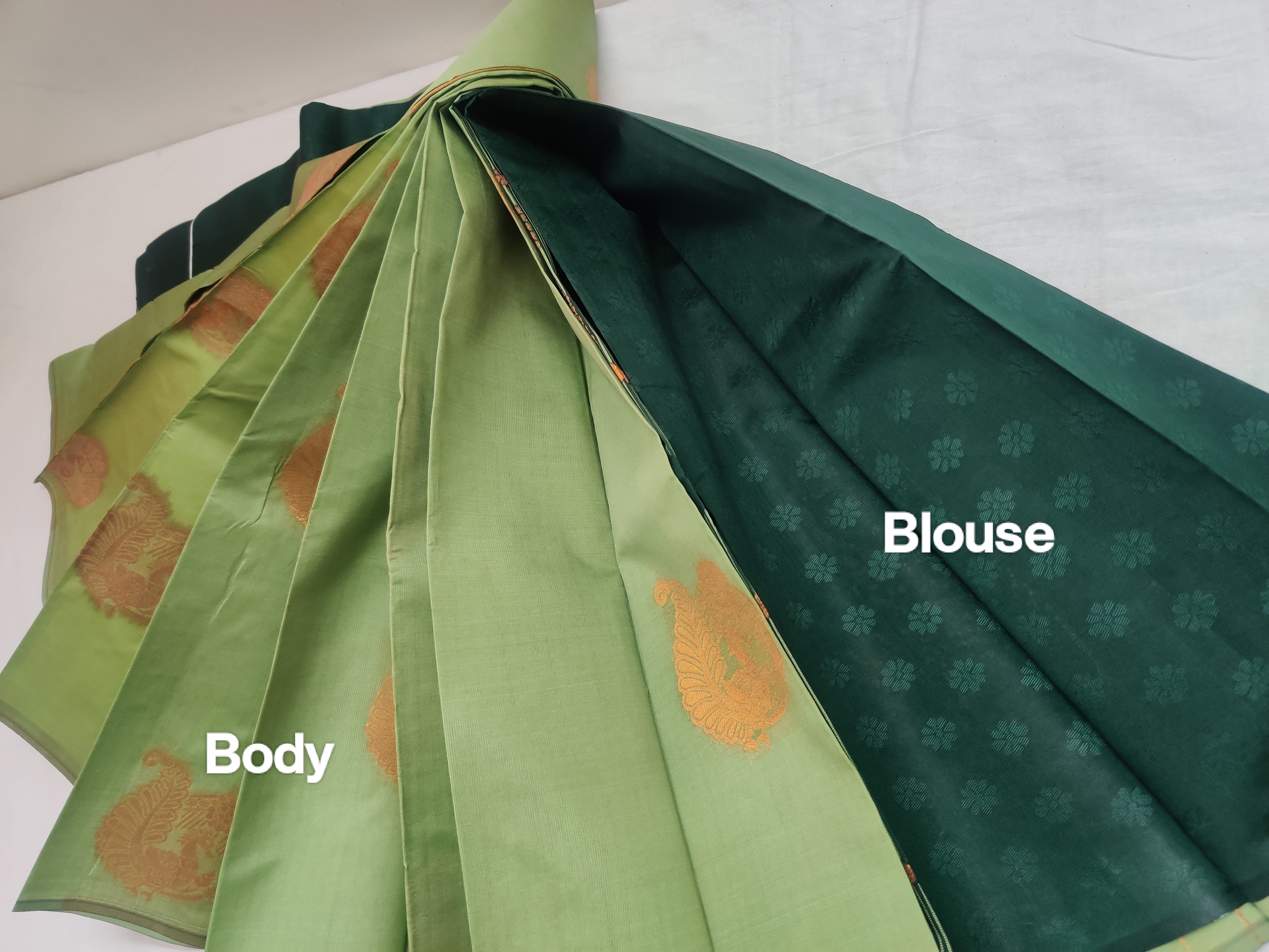 Pastel Green Semi Soft Silk Saree with Dark Emerald Jacquard Blouse