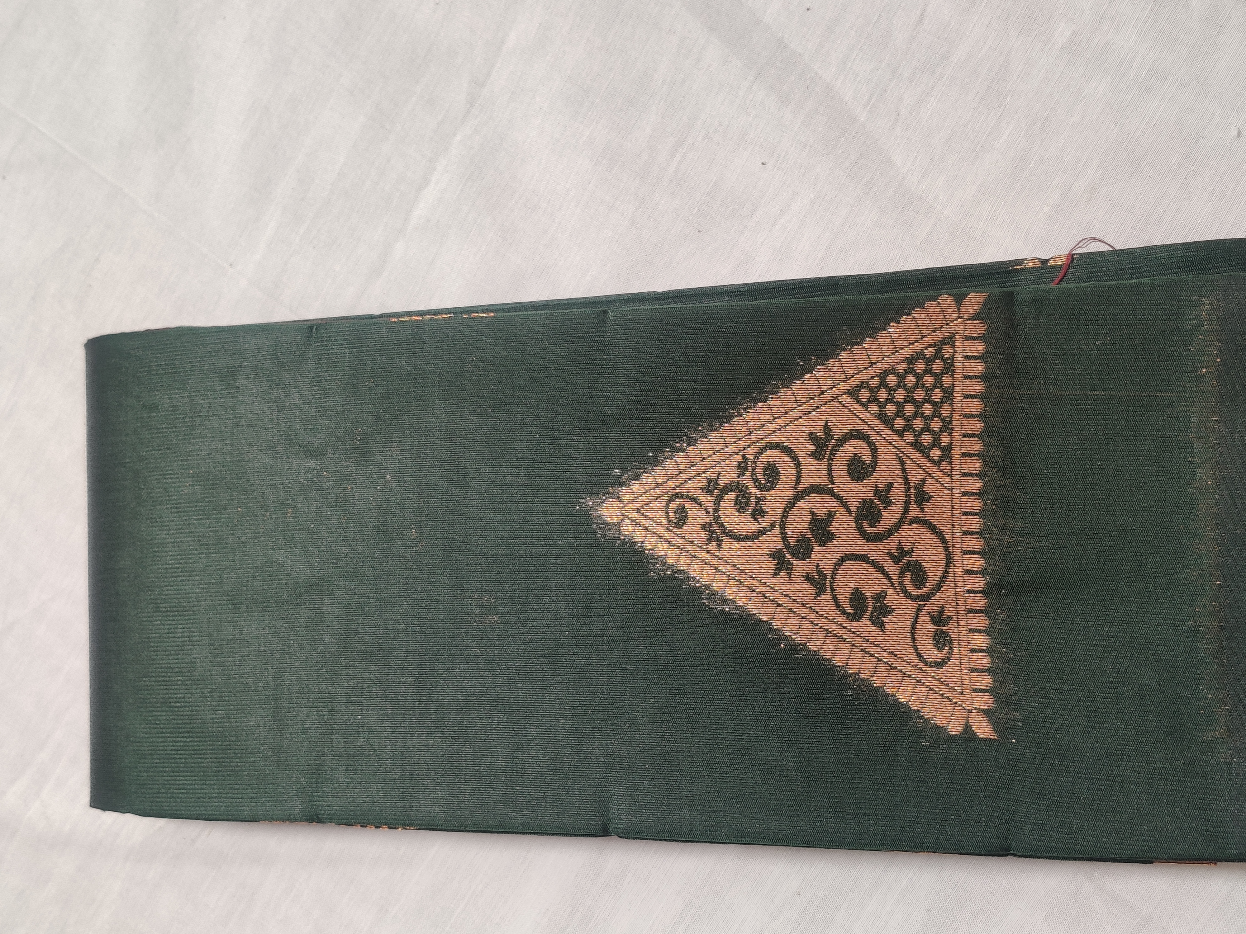 Bottle Green & Maroon Semi Soft Silk Saree with Copper Zari Detailing