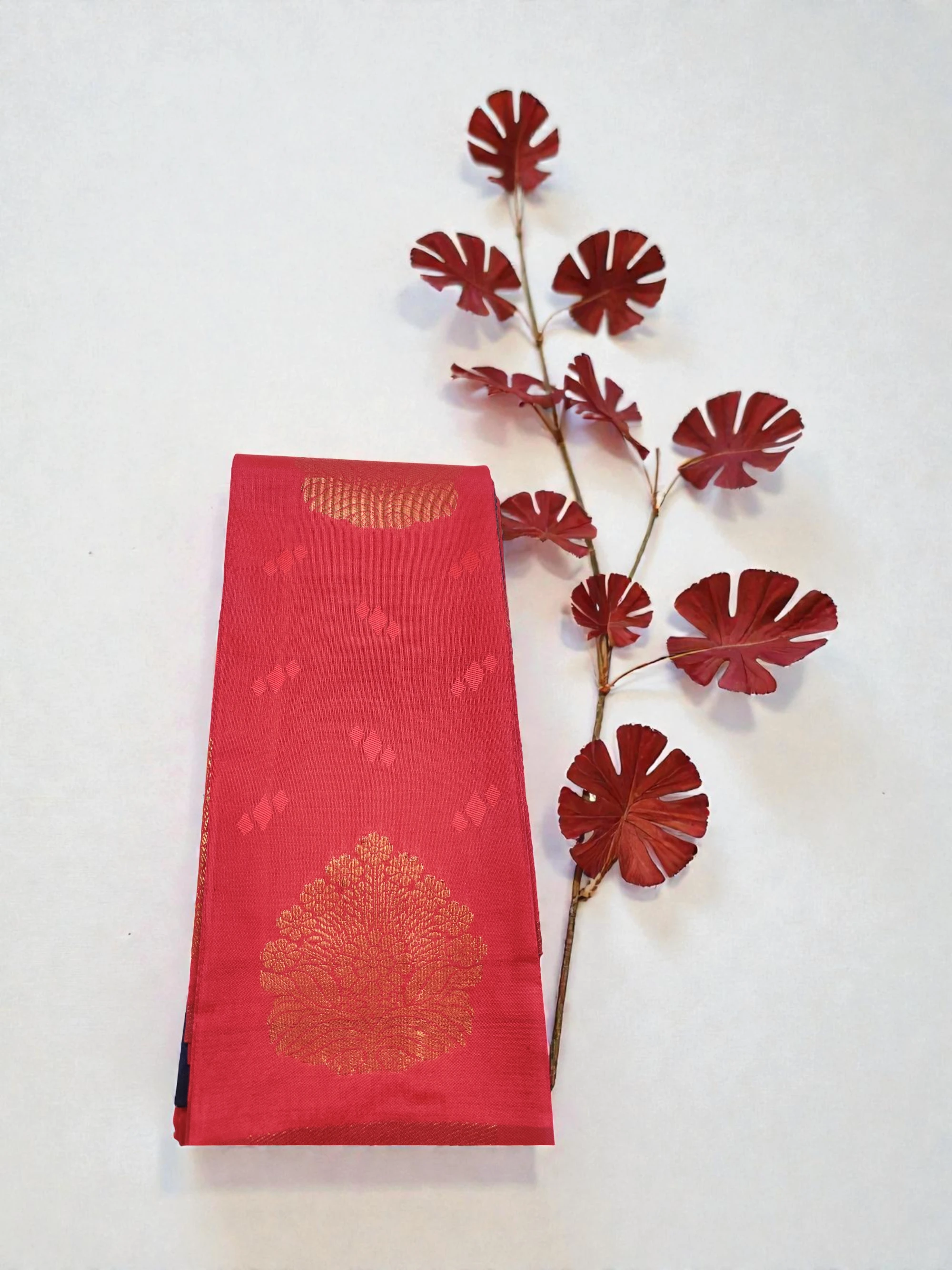 Red Semi Soft Silk Saree with Blue Copper Zari Pallu