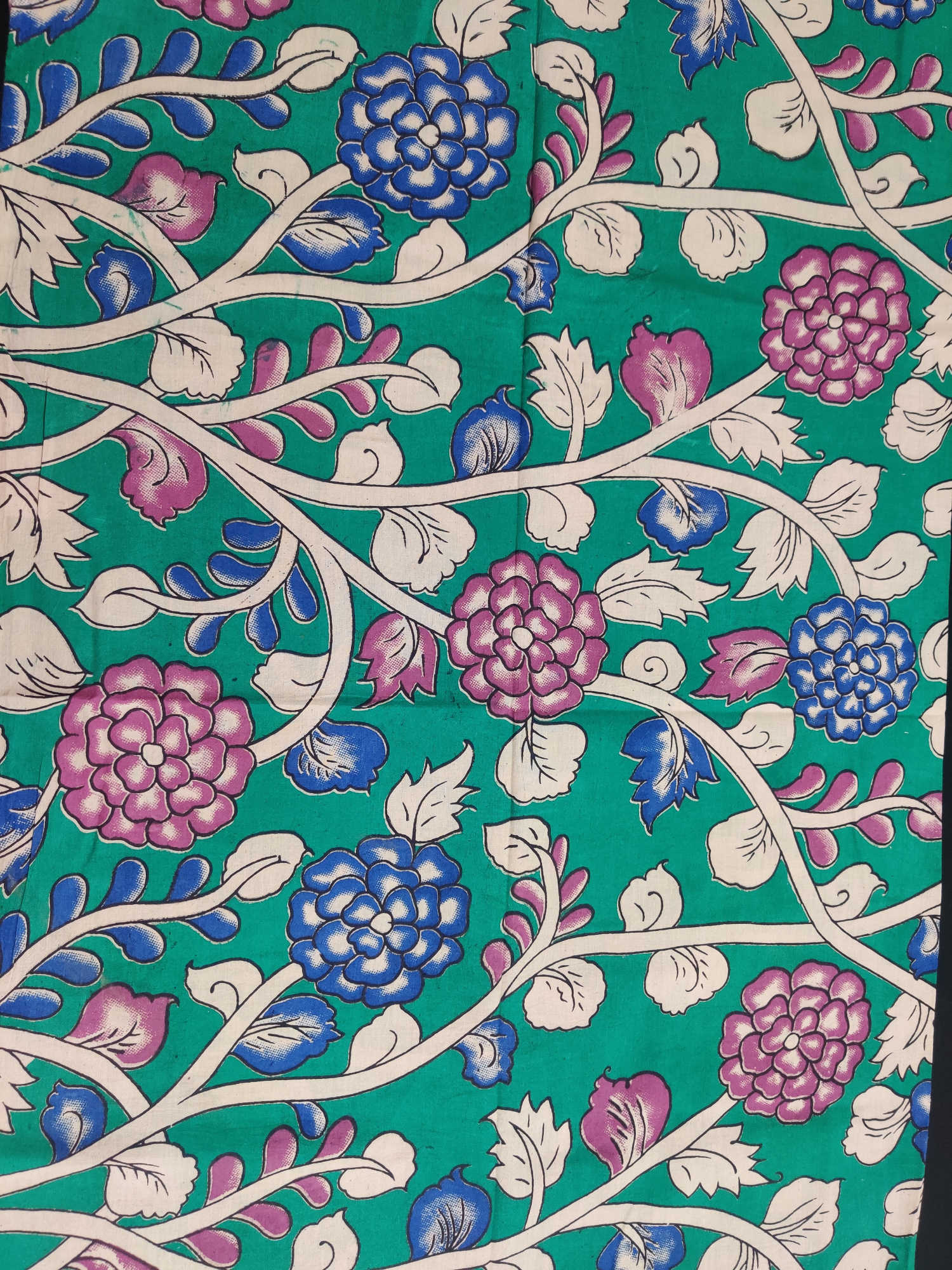 Kalamkari Blouse Fabric – Teal Base with Hand-Style Floral Print