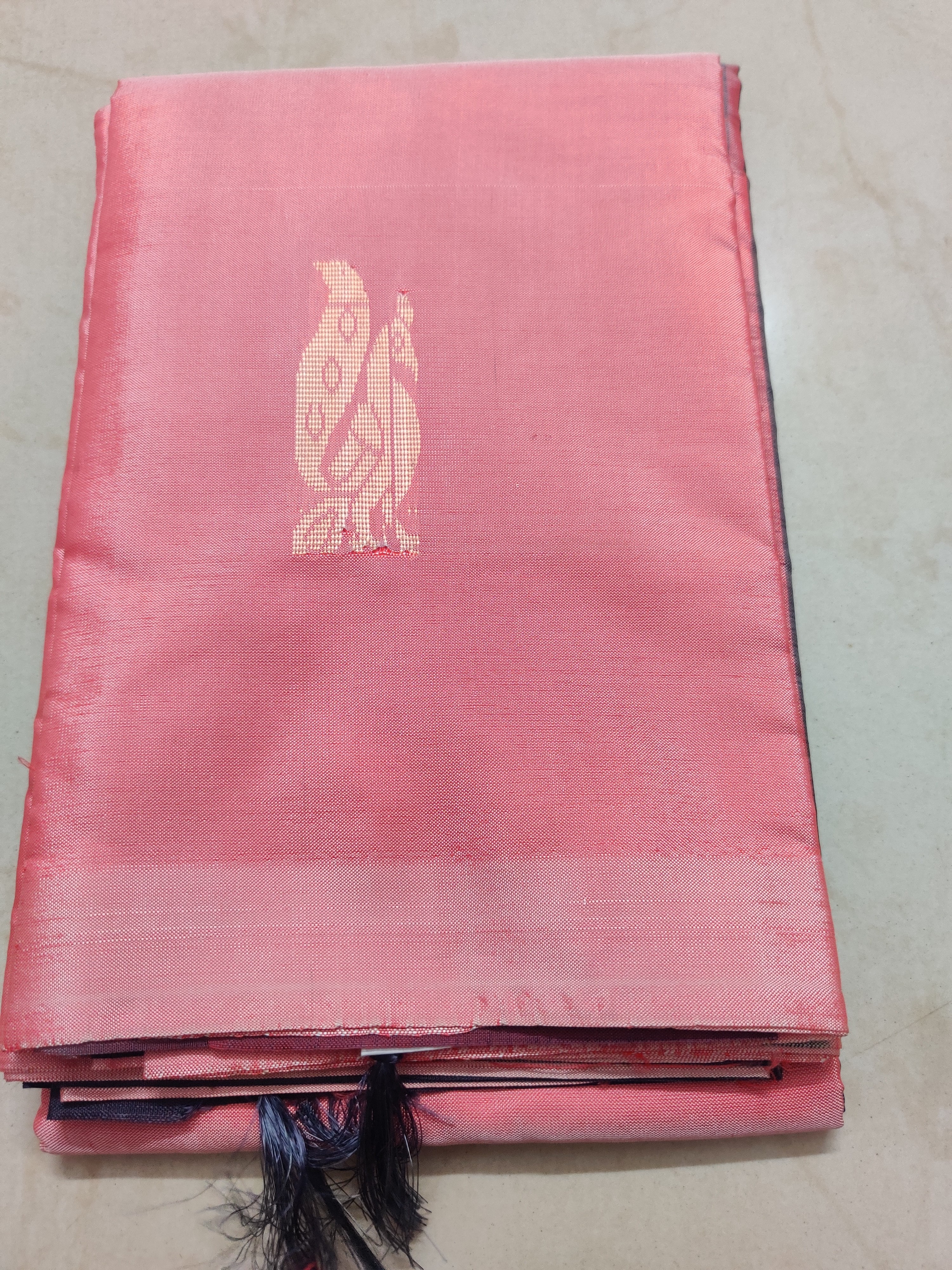 Banana Pith Saree (Vazhainar Saree) – Charcoal Grey Body with Yellow Temple Motif