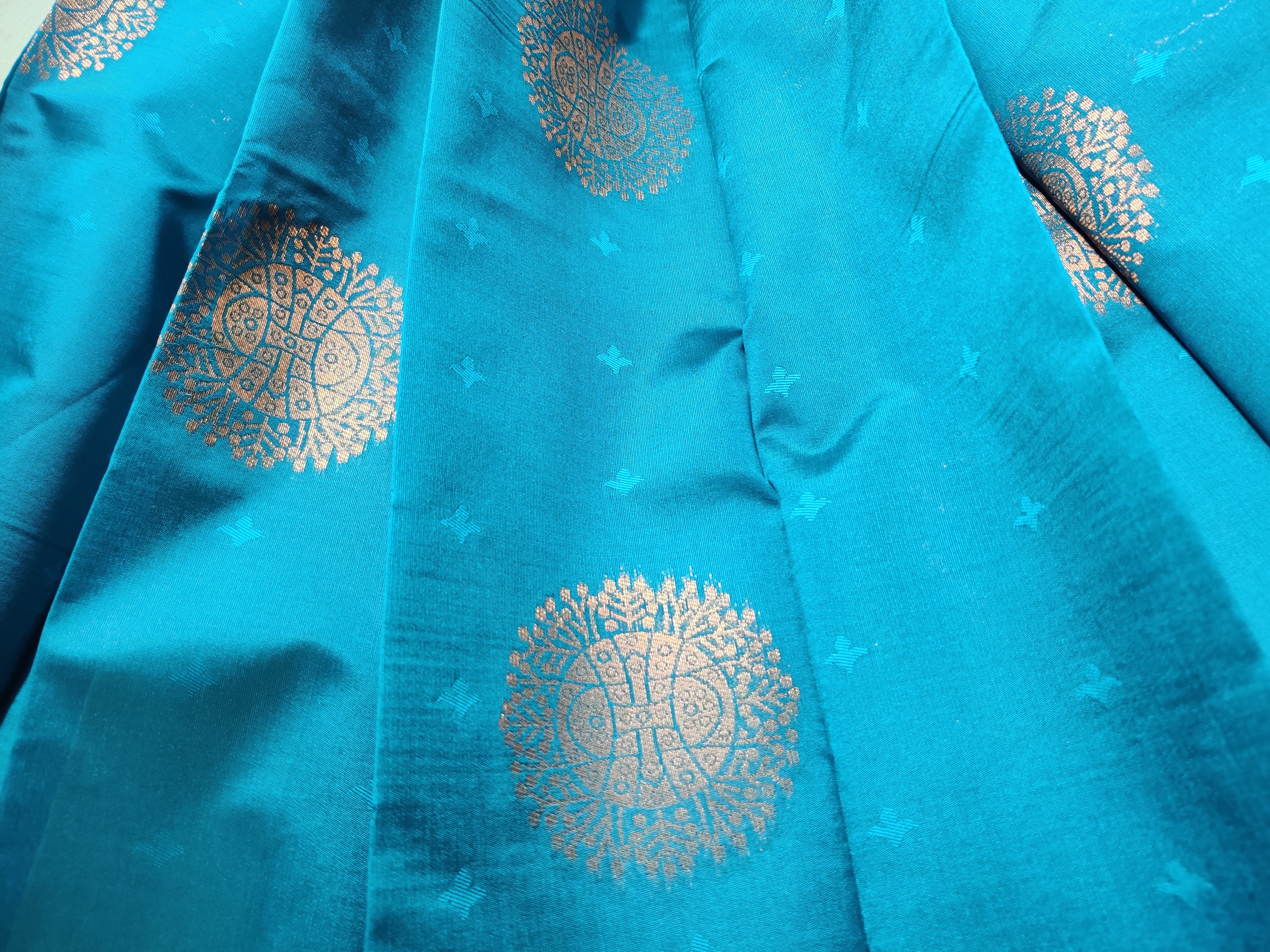Turquoise Blue Semi Soft Silk Saree with Wine Zari Pallu