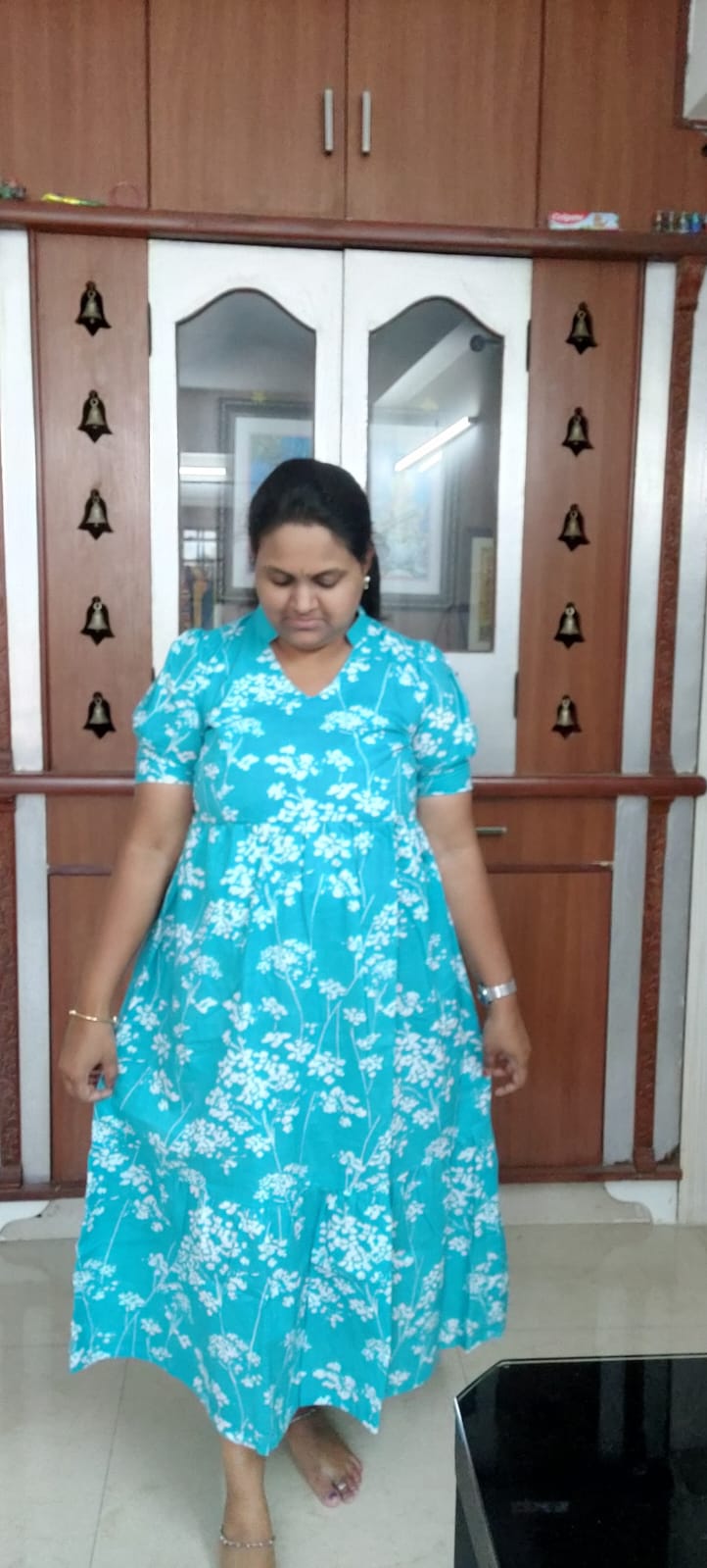 Floral Blue Cotton Maxi Dress