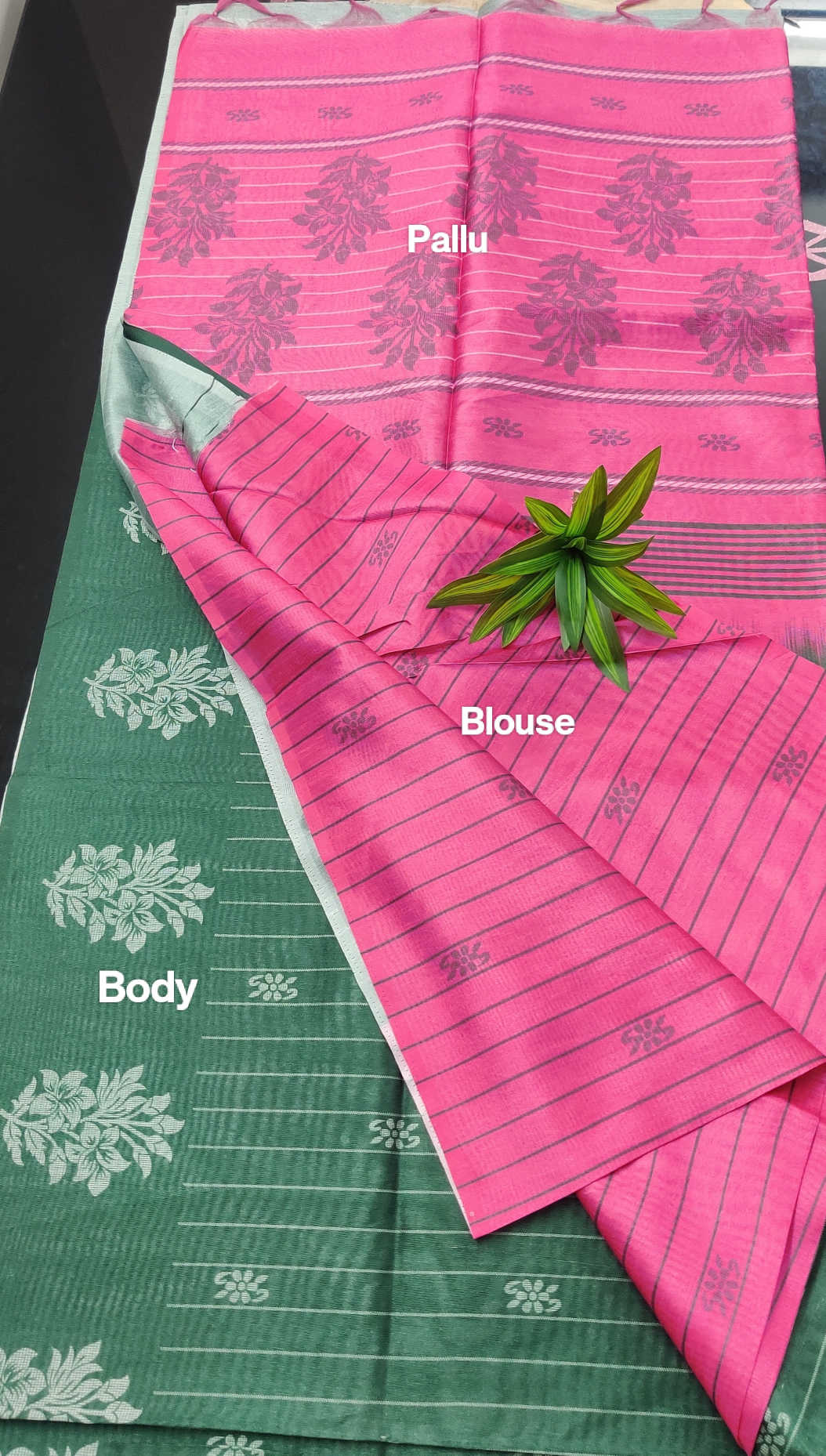 Daily Wear Fancy Saree – Green Body with Polka Dot Print & Artistic Floral Designer Border