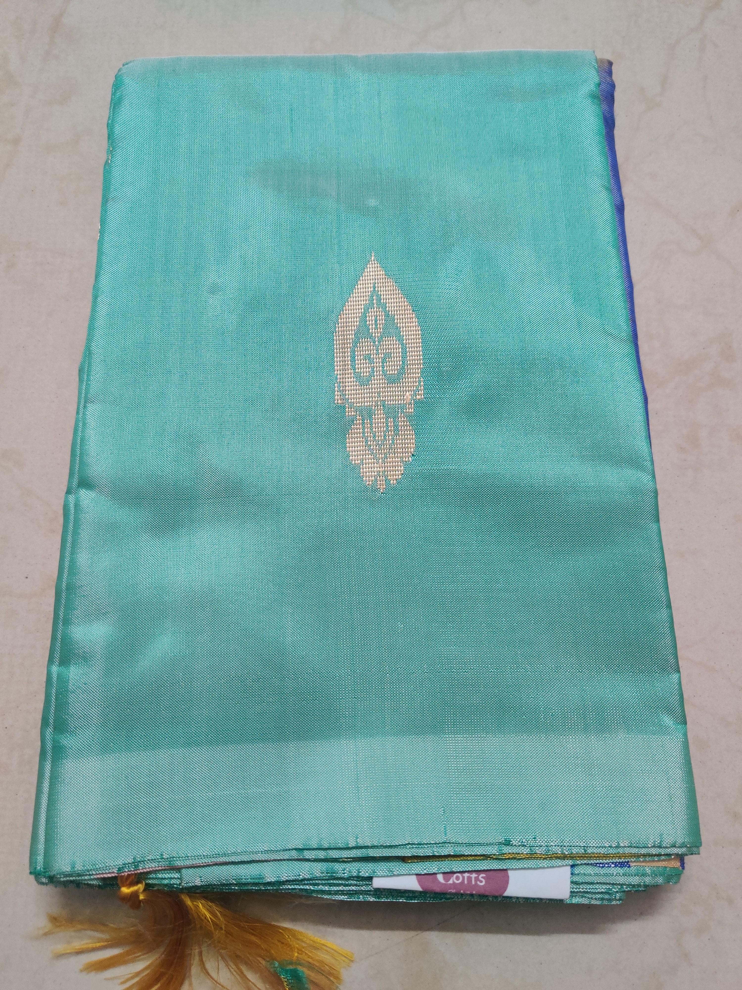 Banana Pith Saree (Vazhainar Saree) – Charcoal Grey Body with Yellow Temple Motif