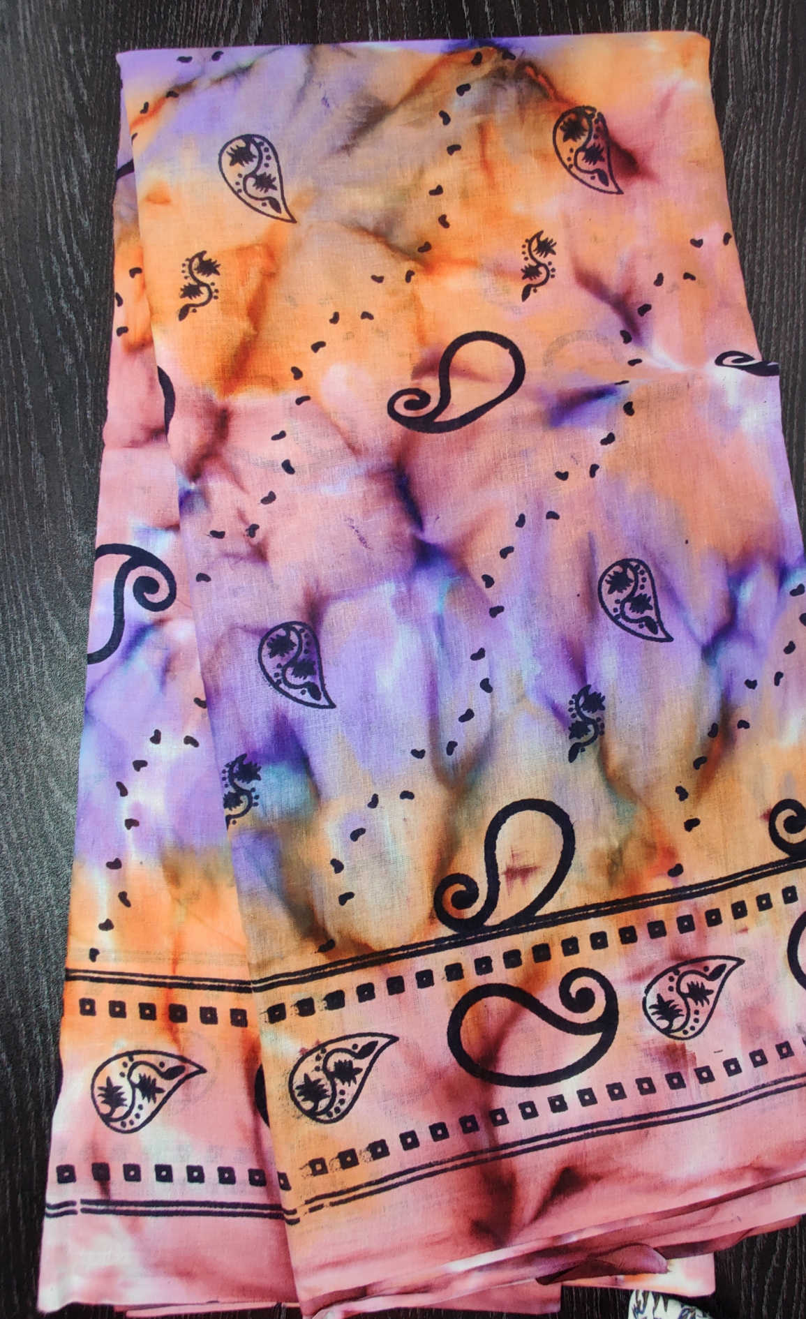 Pure Cotton Multicolour Saree with Black Paisley & Geometric Border