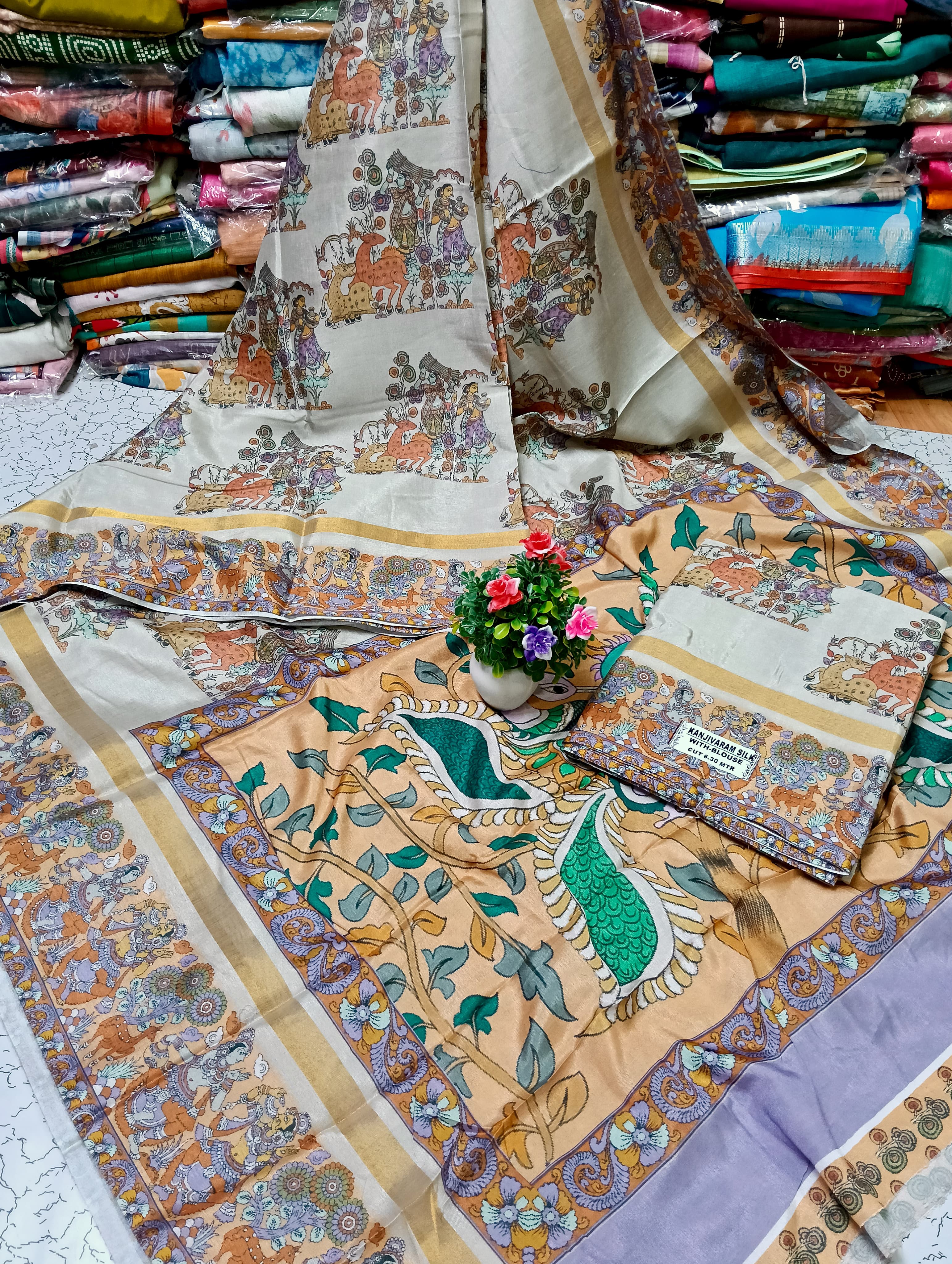 Kokila Silk Saree with Traditional Kalamkari Print & Running Blouse – Premium Daily Elegance