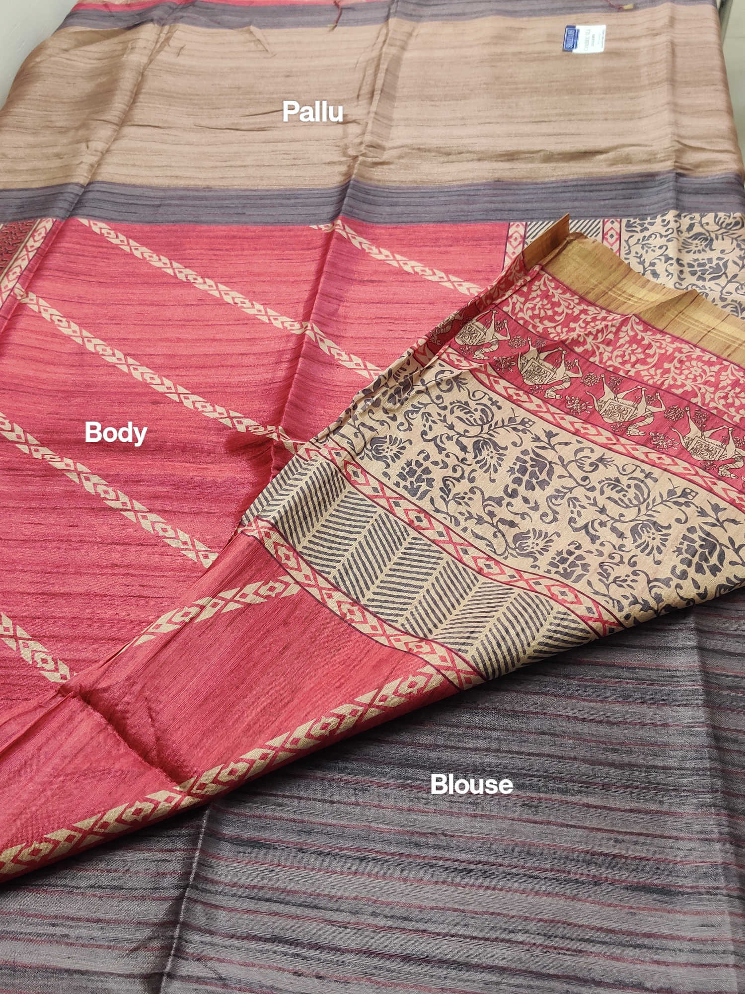 Daily Wear Fancy Saree – Rose Pink Body with Beige & Grey Traditional Printed Border
