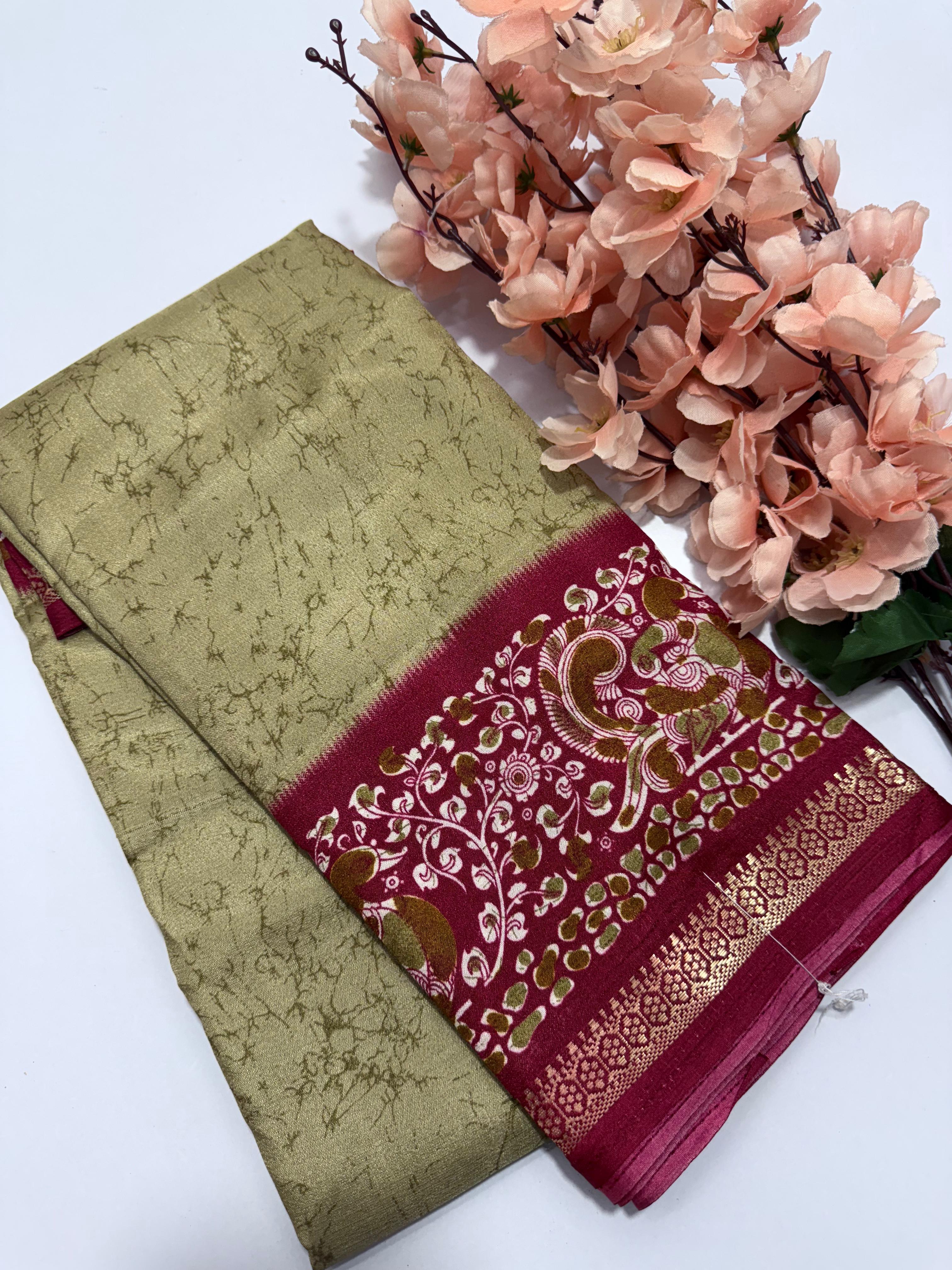 Rhythm Daily Wear Silk Saree with Contrast Pallu & Elegant Woven Border – With Blouse Piecehy