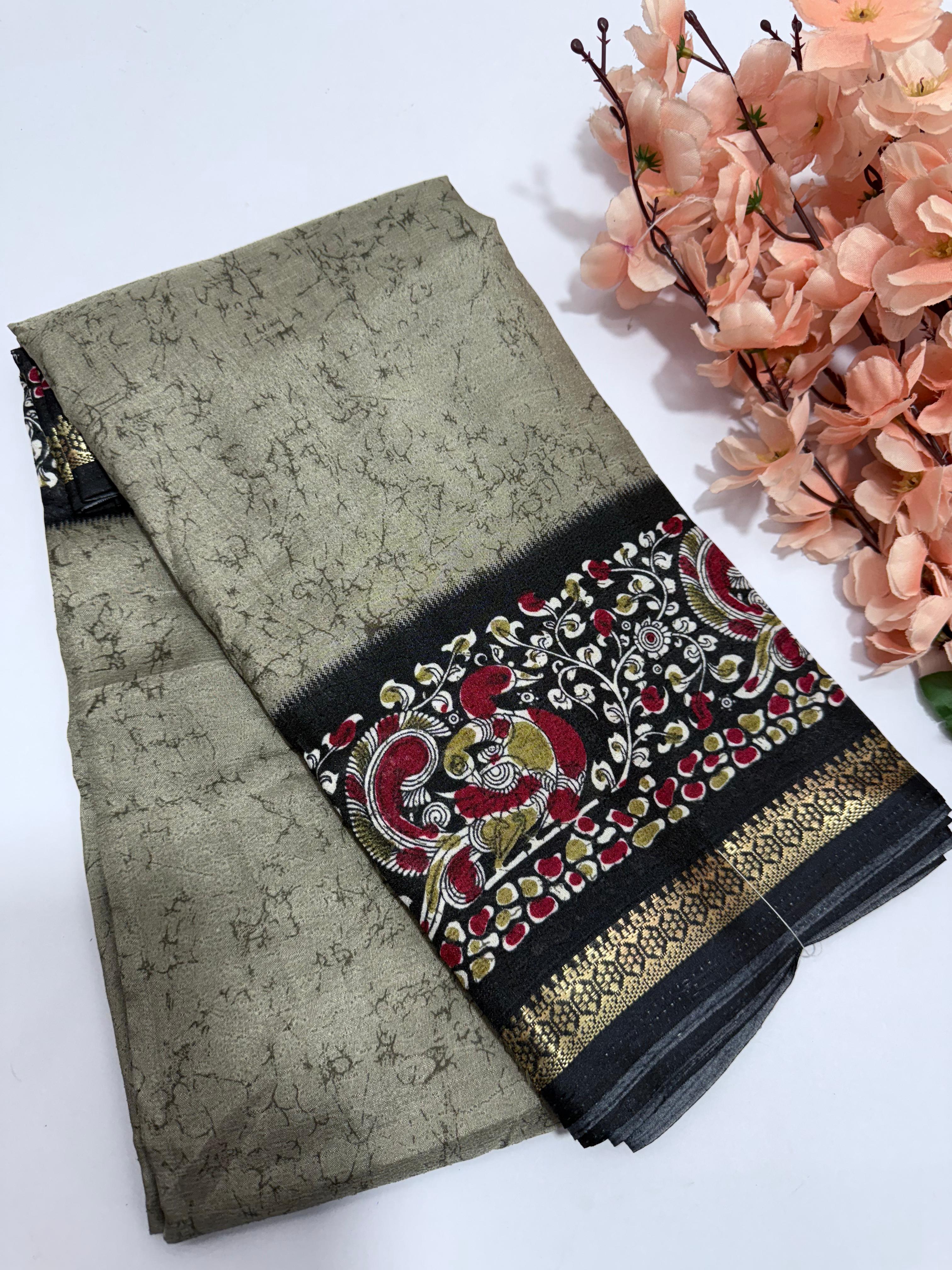 Rhythm Daily Wear Silk Saree with Contrast Pallu & Elegant Woven Border – With Blouse Piecehy