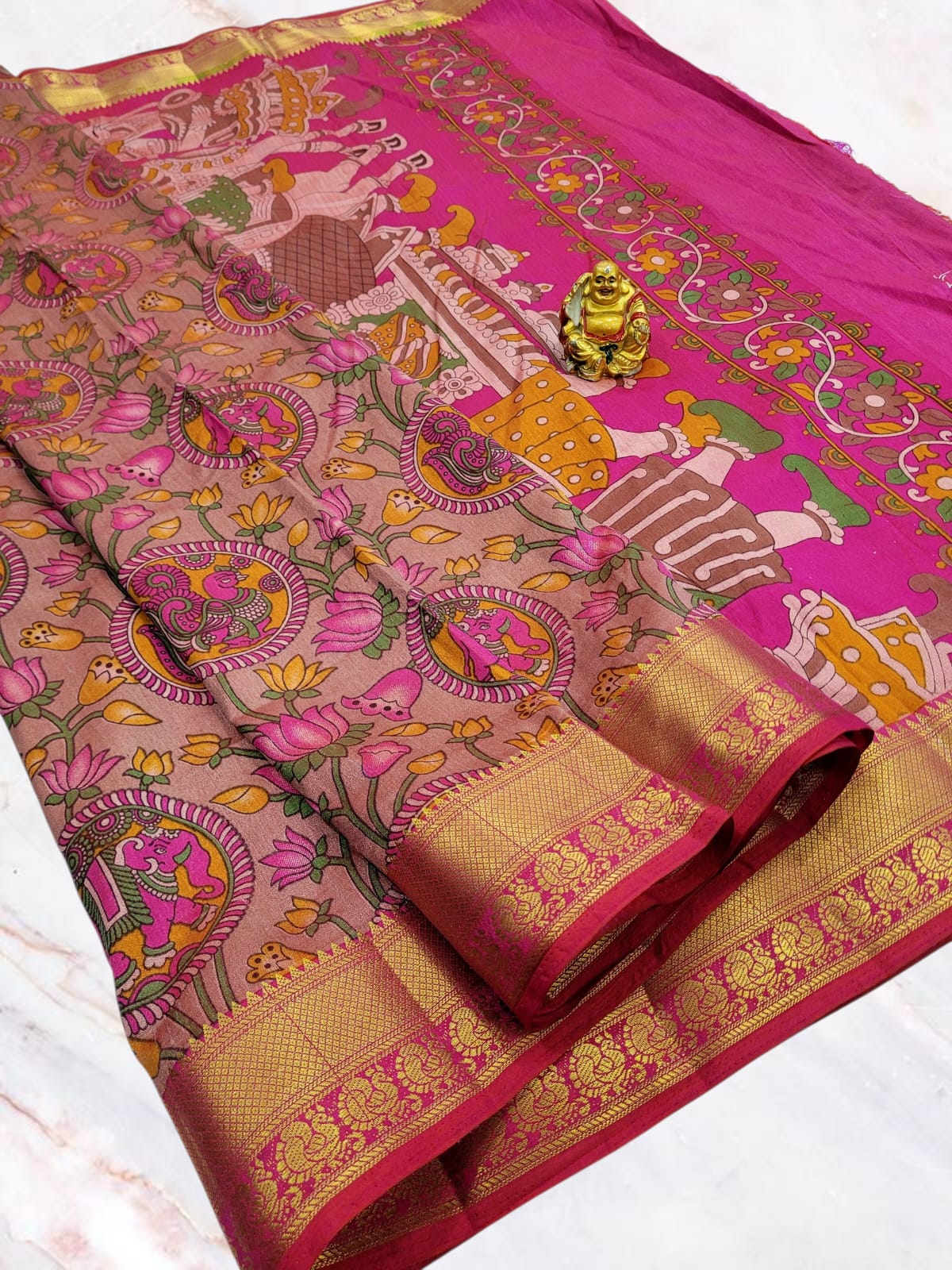 Elite Patola–Kalamkari Dual Tone Dola Soft Silk Saree