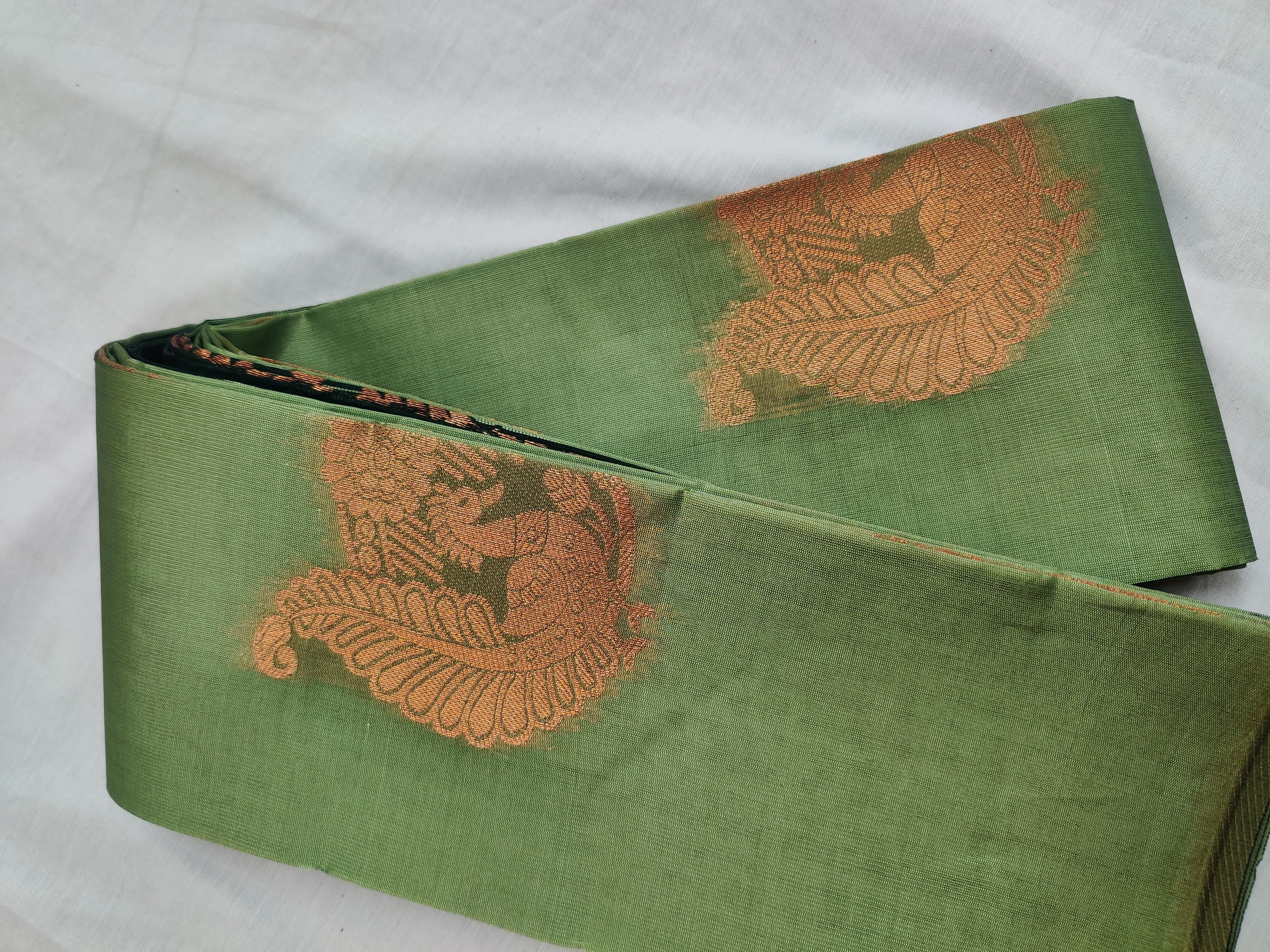Pastel Green Semi Soft Silk Saree with Dark Emerald Jacquard Blouse