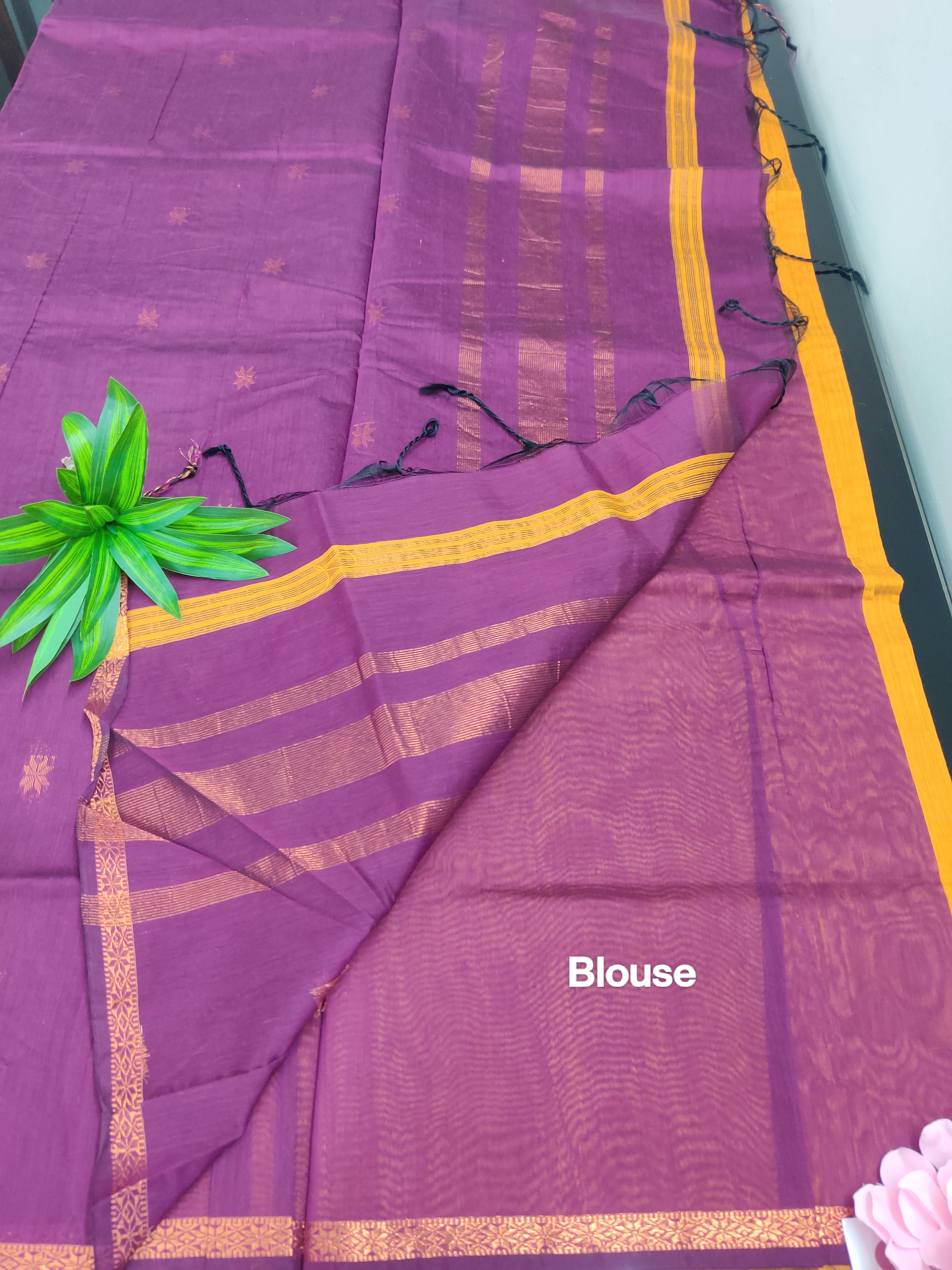 Mustard Yellow Body with Purple Pallu & Golden Zari Border