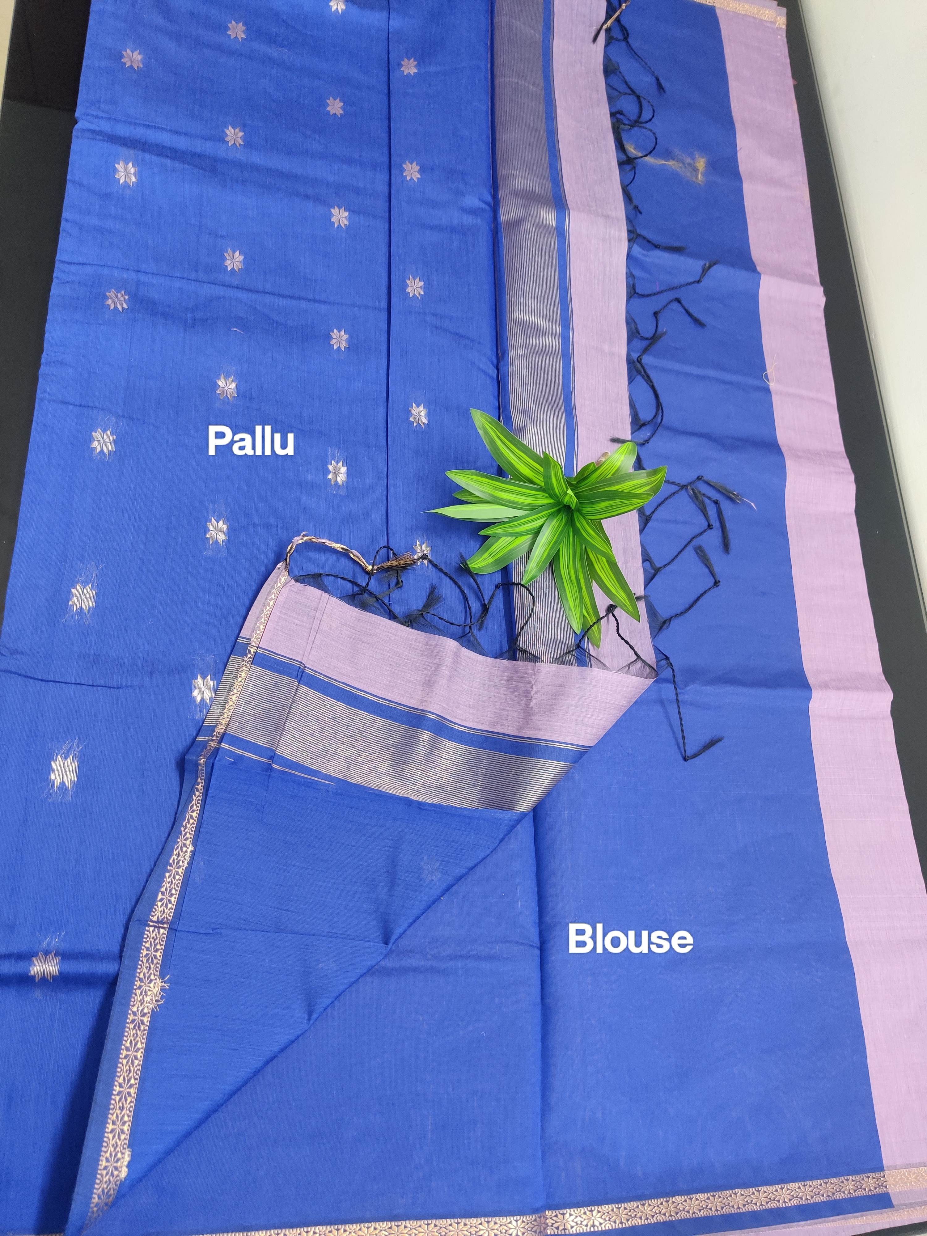 Lavender Body with Royal Blue Pallu & Golden Zari Border