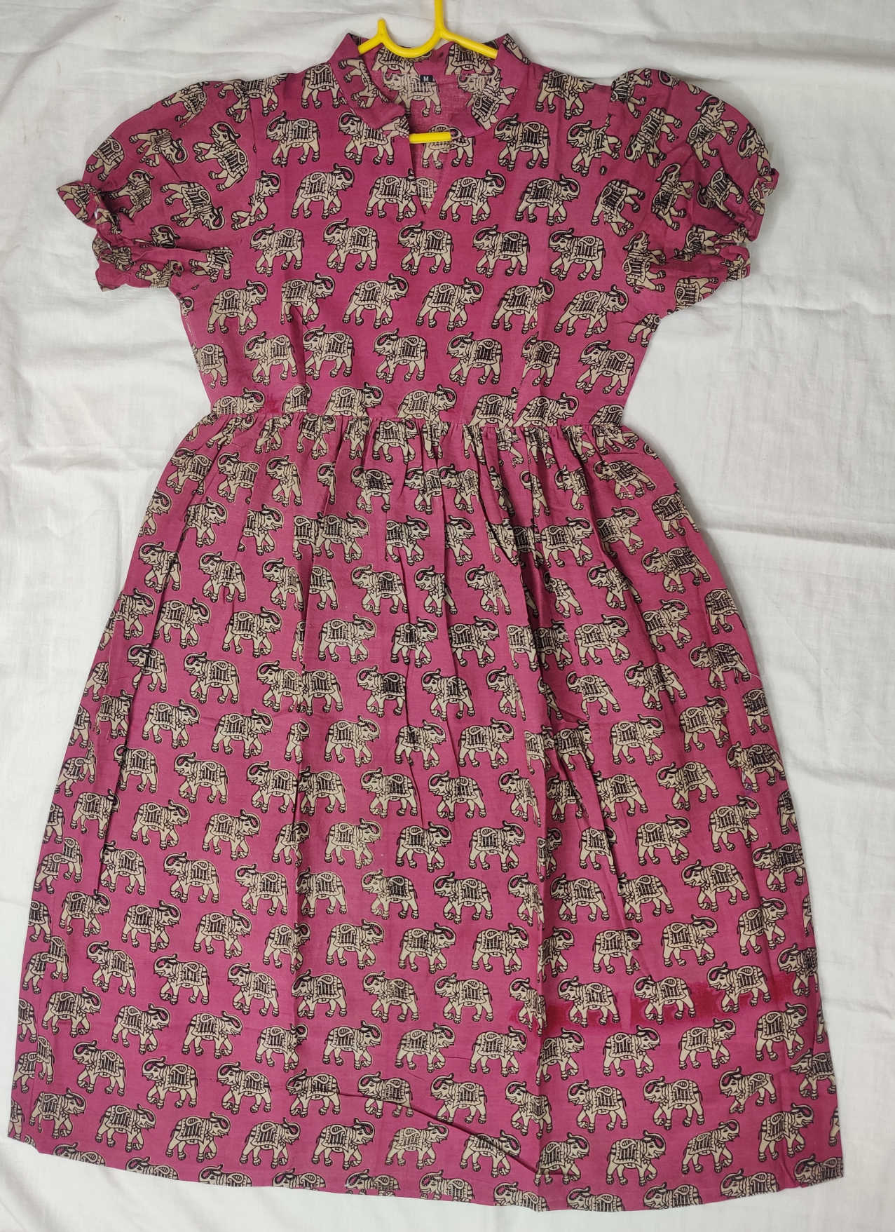 Kalamkari Cotton Maxi Dress – Elegant Rose Pink Elephant Motif Printed Ankle-Length Dress