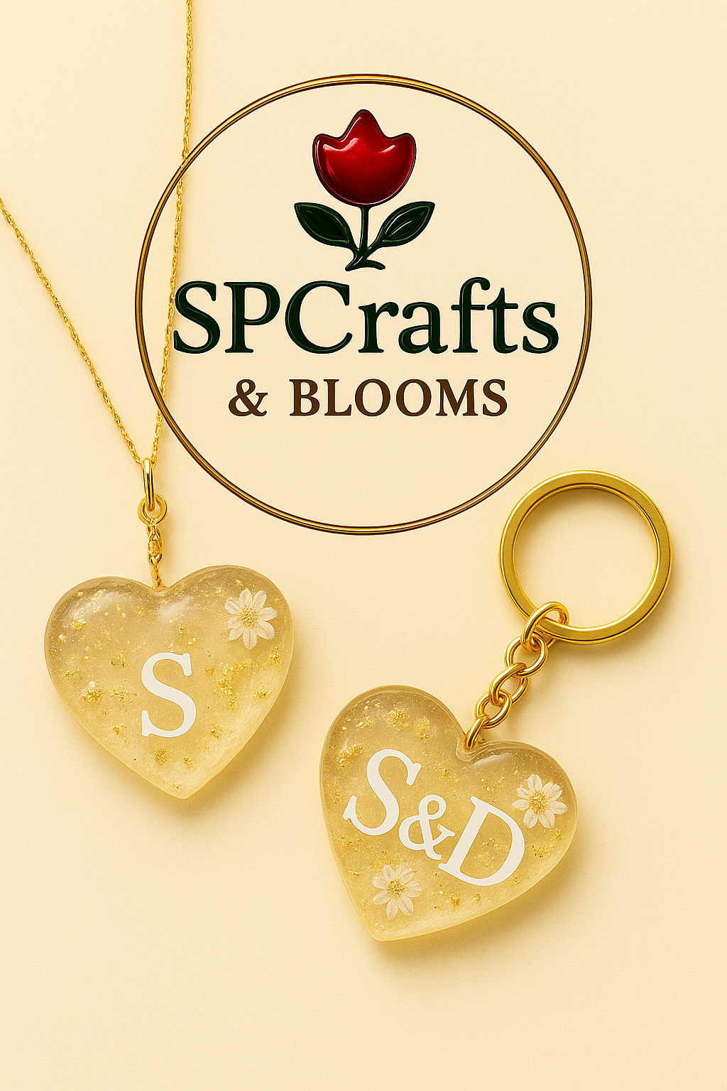 Personalized Heart Resin Keychain and Necklace Set