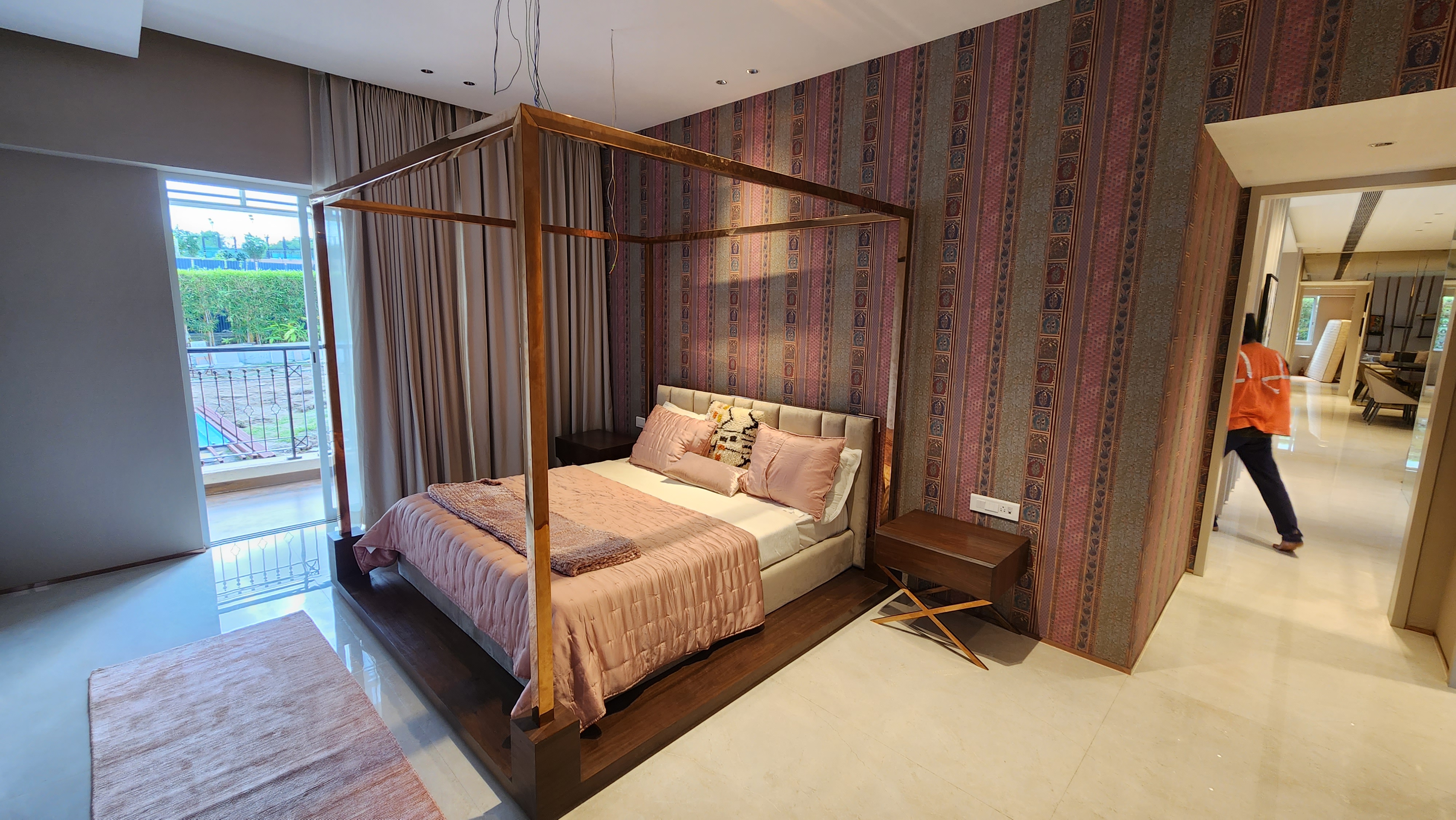 Four-poster wooden bed