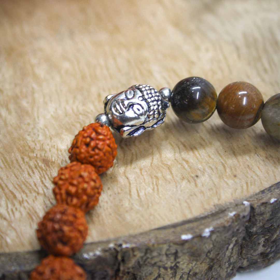 Rudraksha and Buddha Bead Bracelet