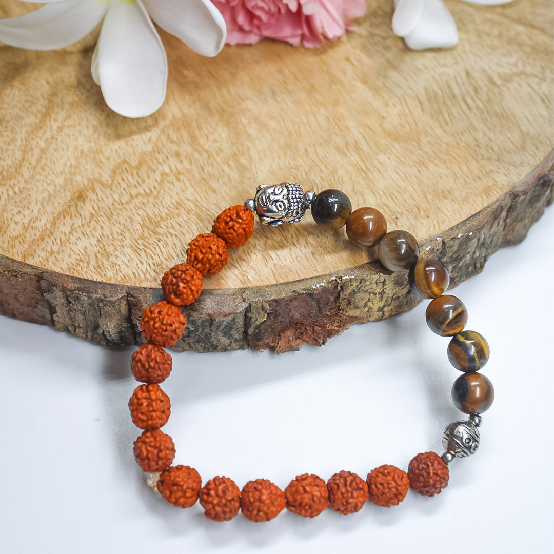 Rudraksha and Tiger Eye Bead Bracelet