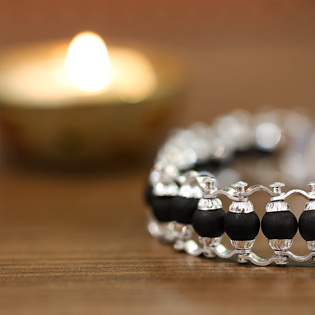 Silver and black beaded bracelet