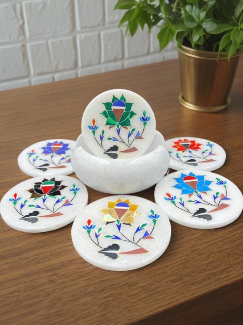 Marble inlay coasters