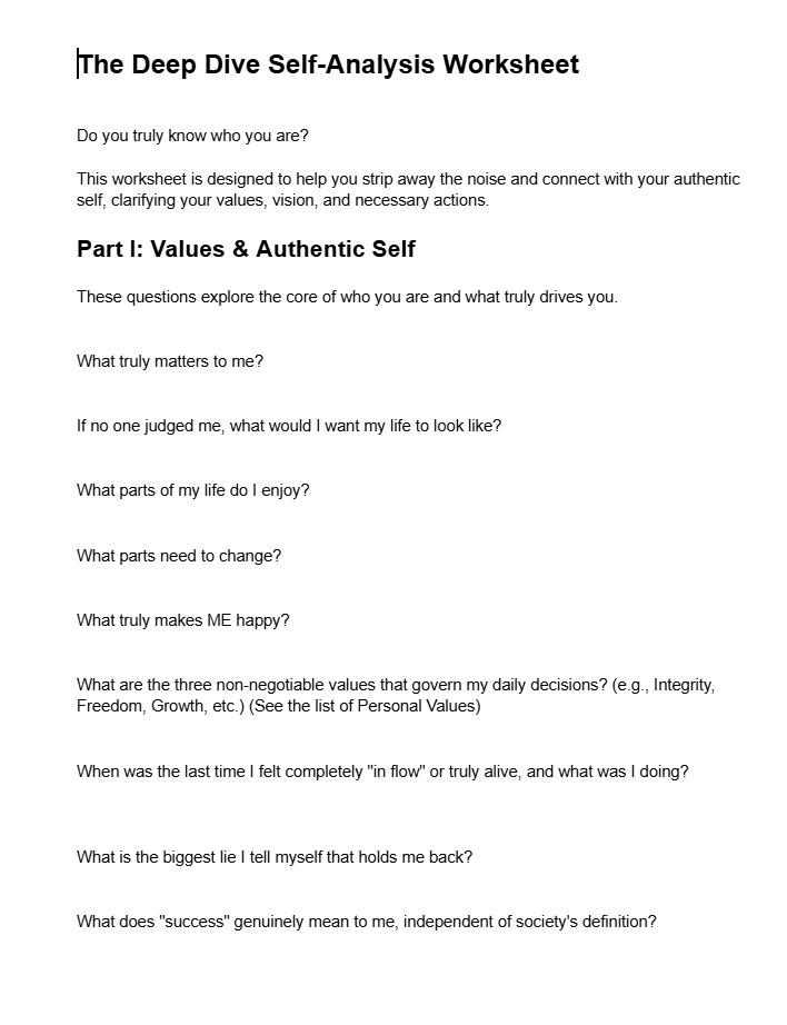 The Deep Dive Self-Analysis Worksheet
