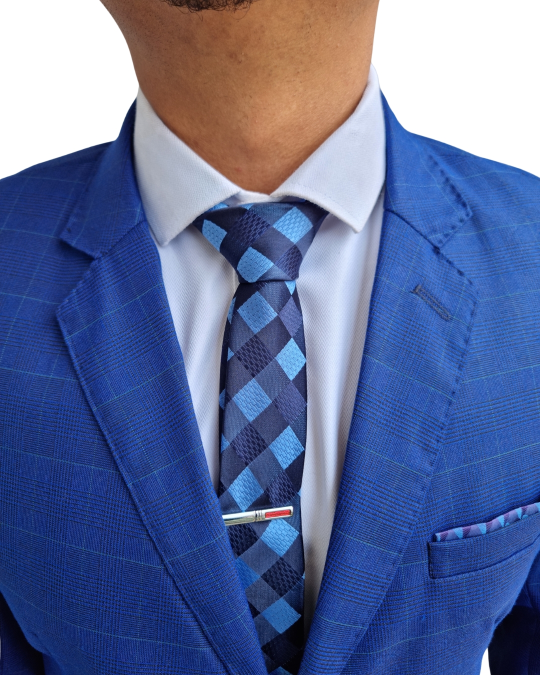 Terno Poliviscose - Azul Royal Quadriculado