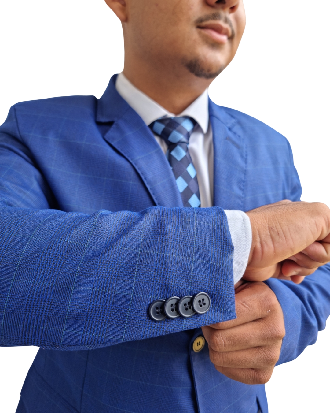 Terno Poliviscose - Azul Royal Quadriculado