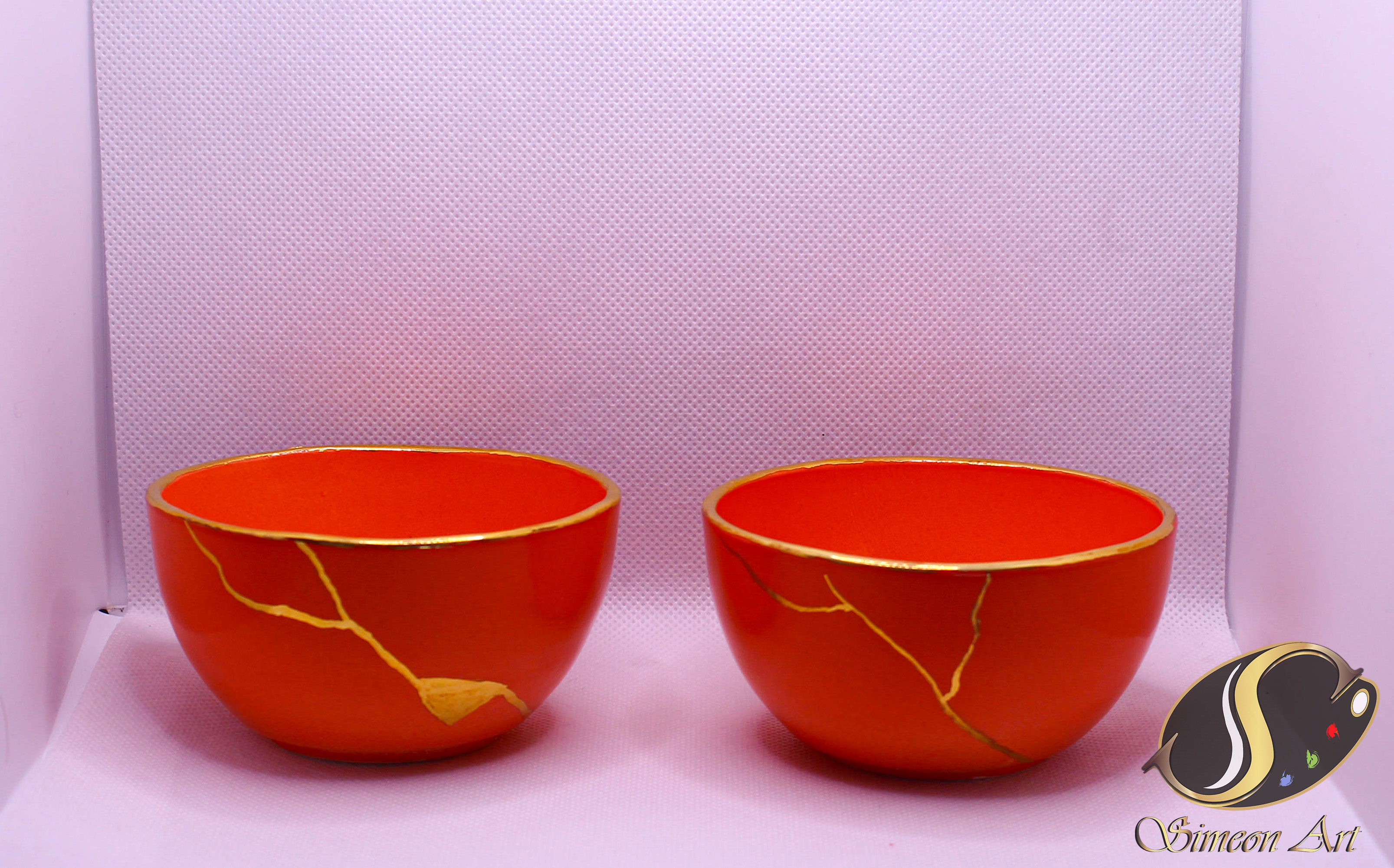 Handcrafted Orange Kintsugi Bowls