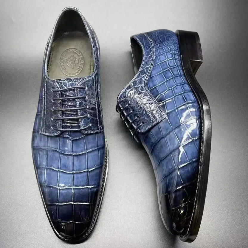 Men's Blue Crocodile Pattern Dress Shoes