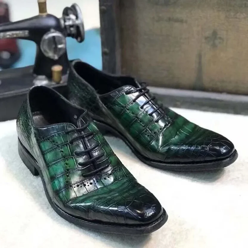 Handcrafted Green Crocodile Leather Oxford Shoes
