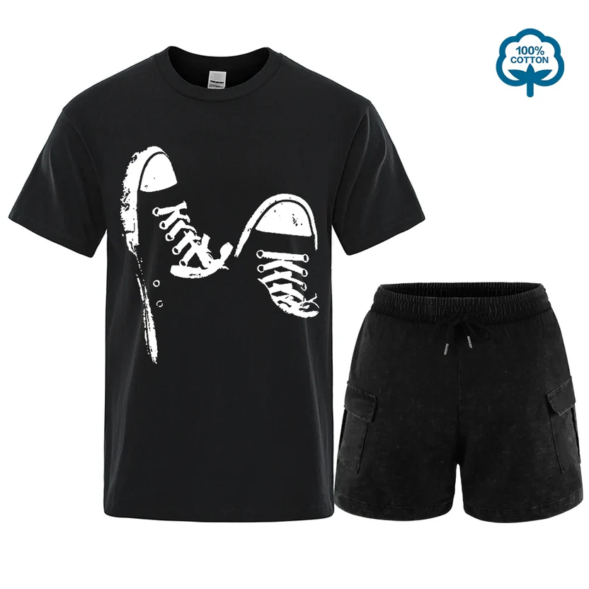 Black Casual T-Shirt and Shorts Set