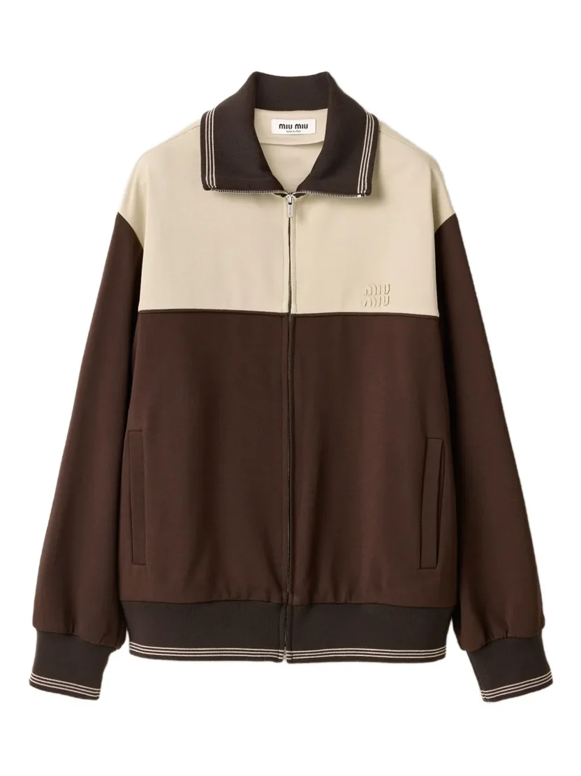 Stylish Brown and Beige Zip-Up Jacket