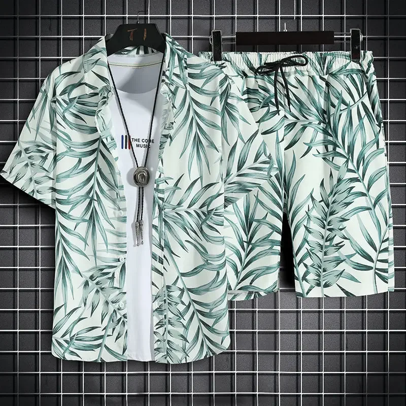 Men's Tropical Leaf Print Summer Set